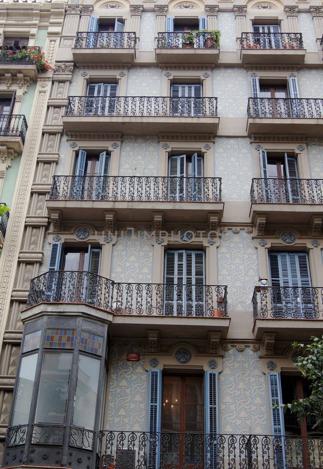 View of Barcelona, Spain. Passeig de Grasia and La Rambla. Houses built in the XVIII century