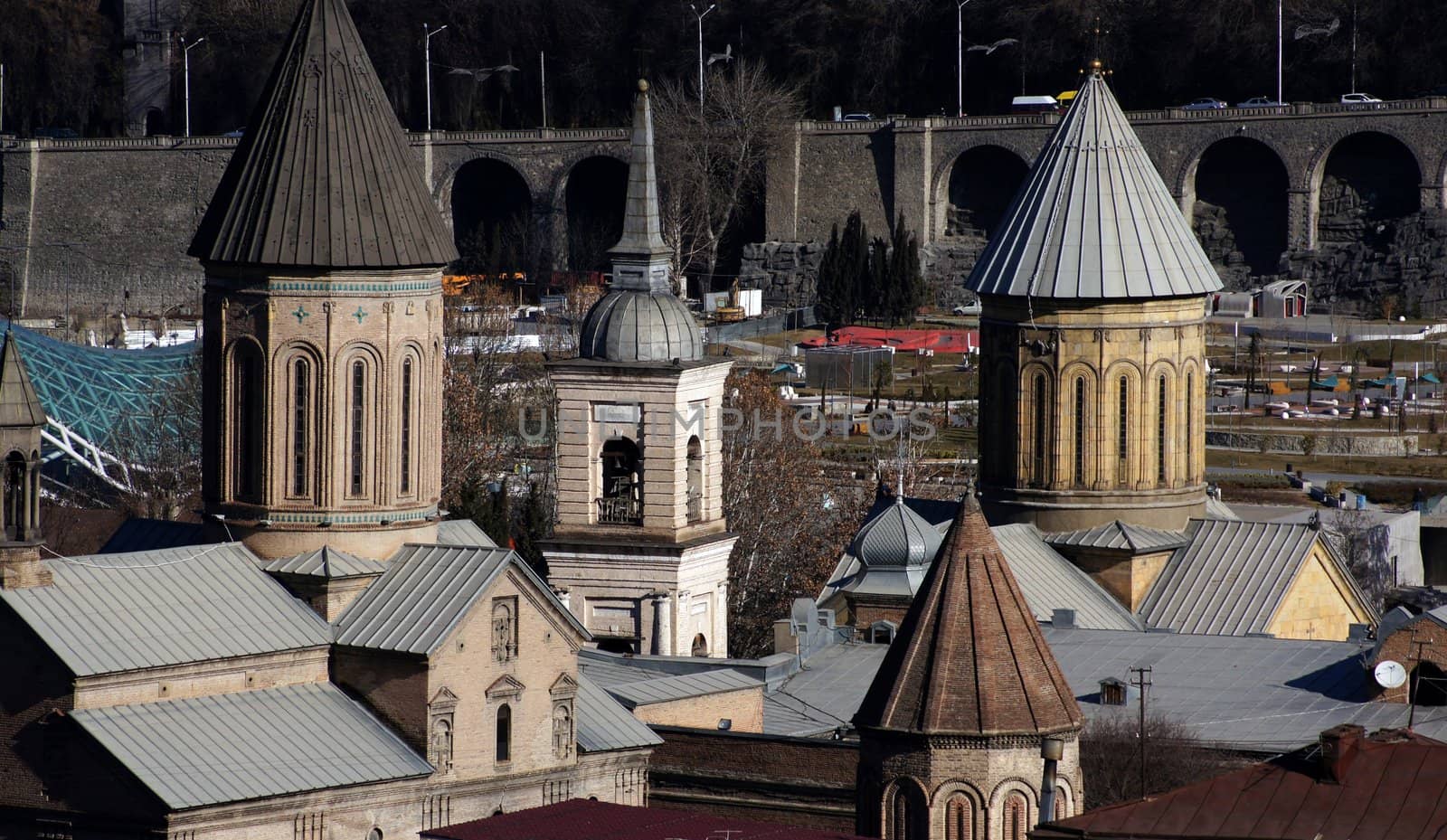 Churches and domes of Tbilisi, view to historical part of the capital of Republic of Georgia