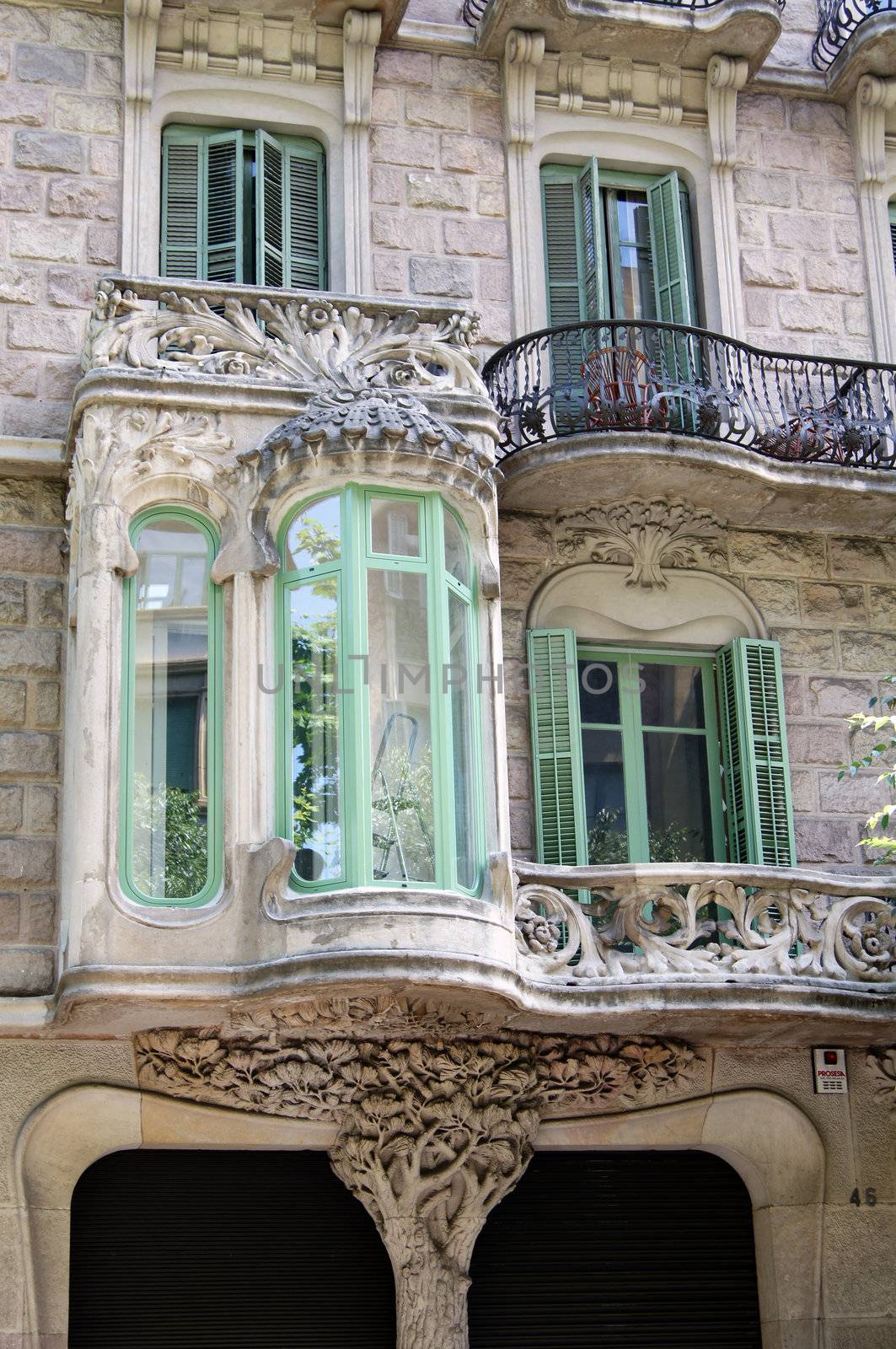 View of Barcelona, Spain. Passeig de Grasia and La Rambla. Houses built in the XVIII century by Elet