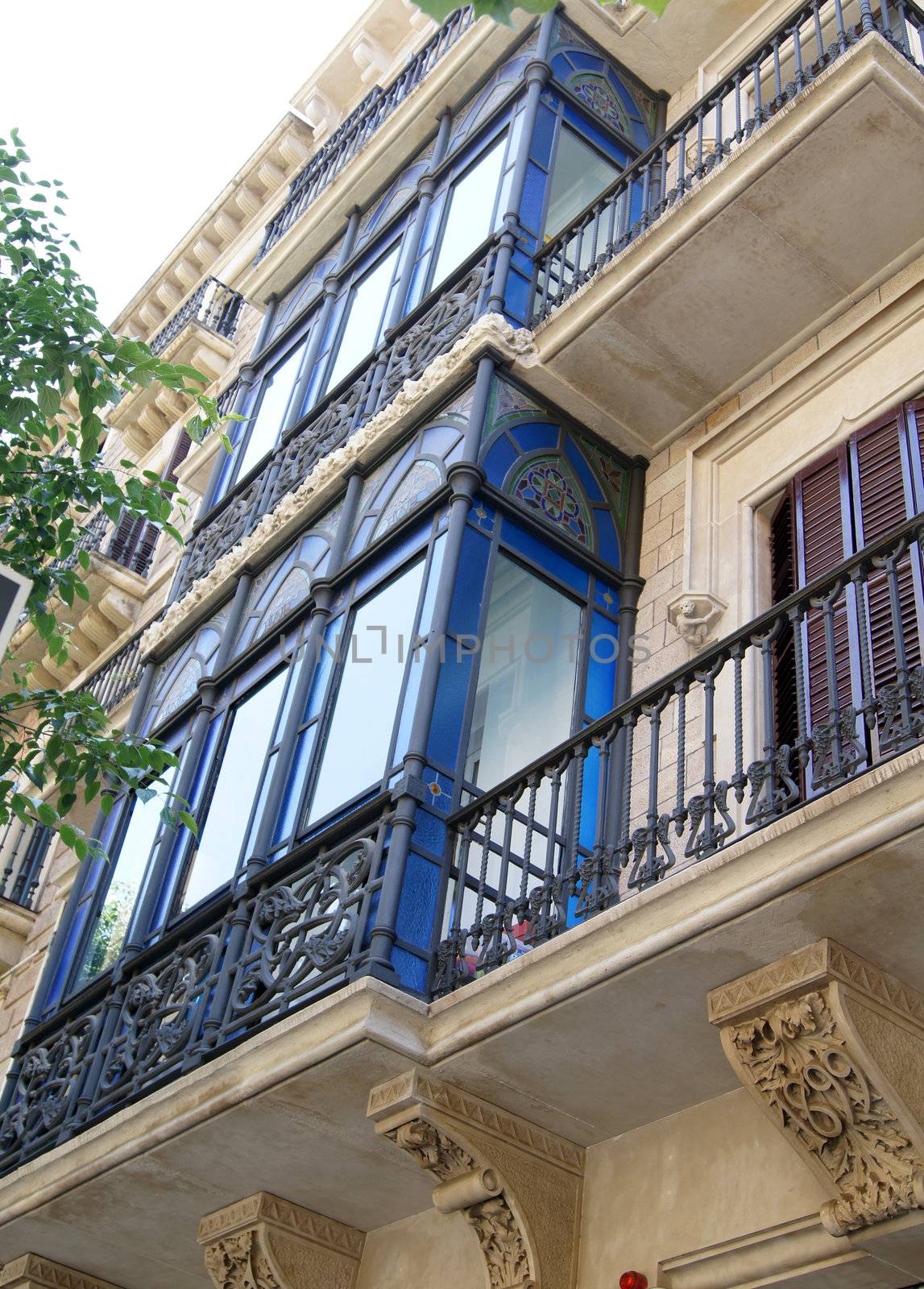 View of Barcelona, Spain. Passeig de Grasia and La Rambla. Houses built in the XVIII century by Elet