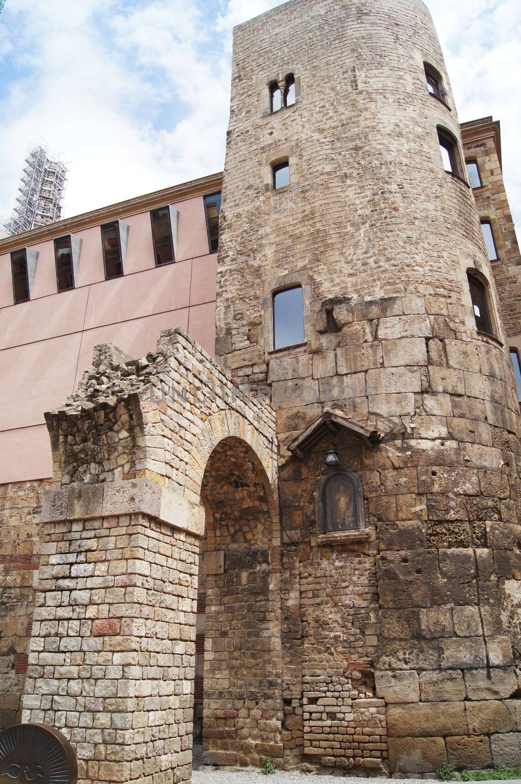 Barcelona: medieval Palau Reial (Royal Palace in catalan) at Placa del Rei (Kings Square), in the heart of Barri Gotic (gothic quarter)