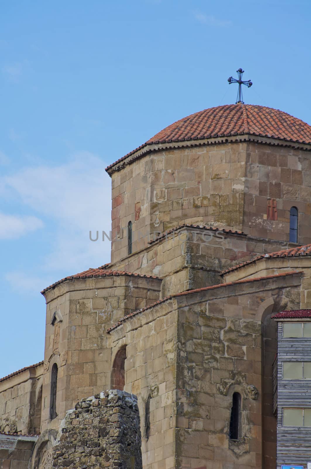 Exterior of ruins of Jvari, which is a Georgian Orthodox monastery of the 6th century near Mtskheta (World Heritage site) - the most famous symbol of georgiam christianity