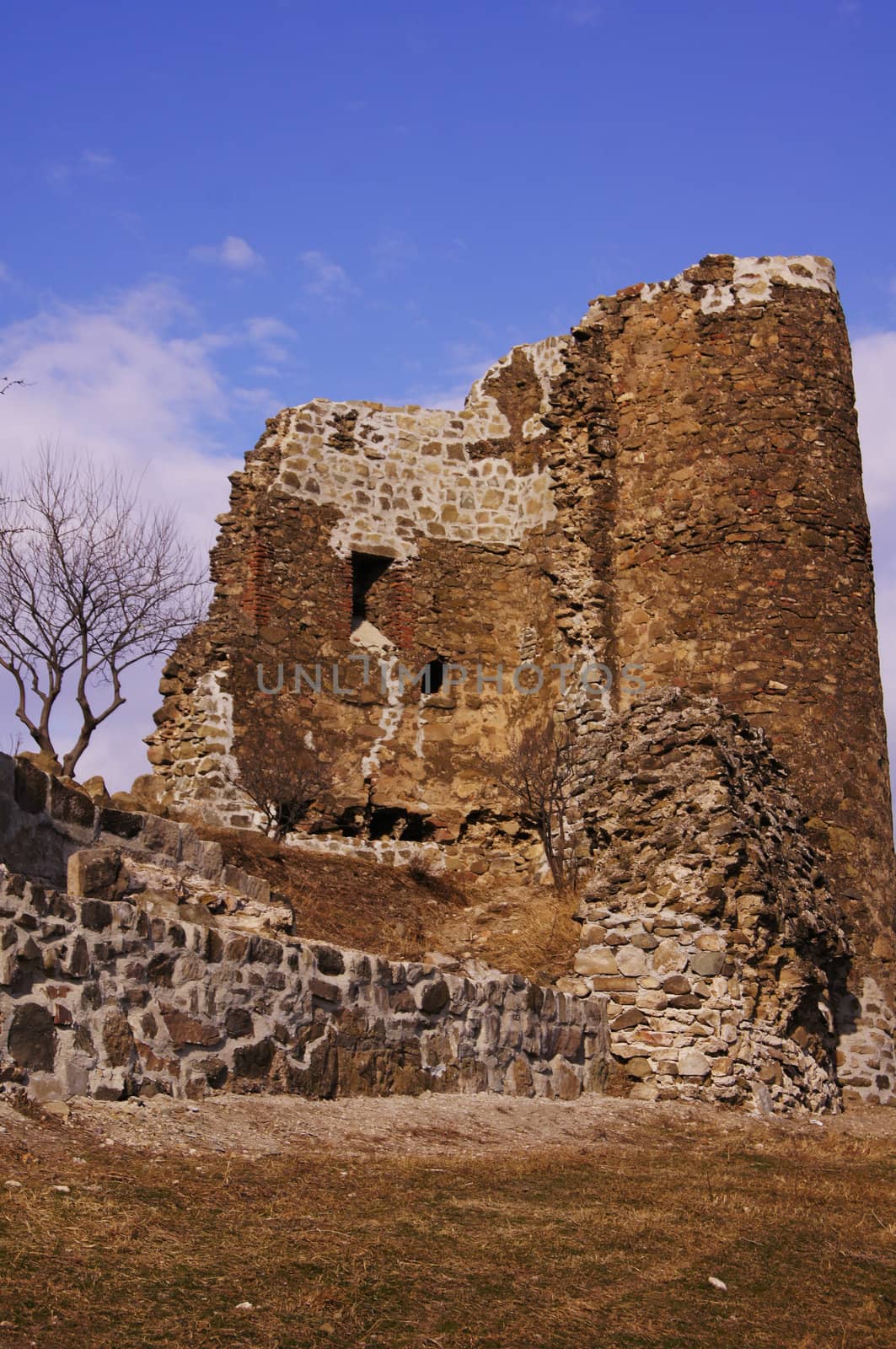 Exterior of ruins of Jvari, which is a Georgian Orthodox monastery of the 6th century near Mtskheta (World Heritage site) - the most famous symbol of georgiam christianity