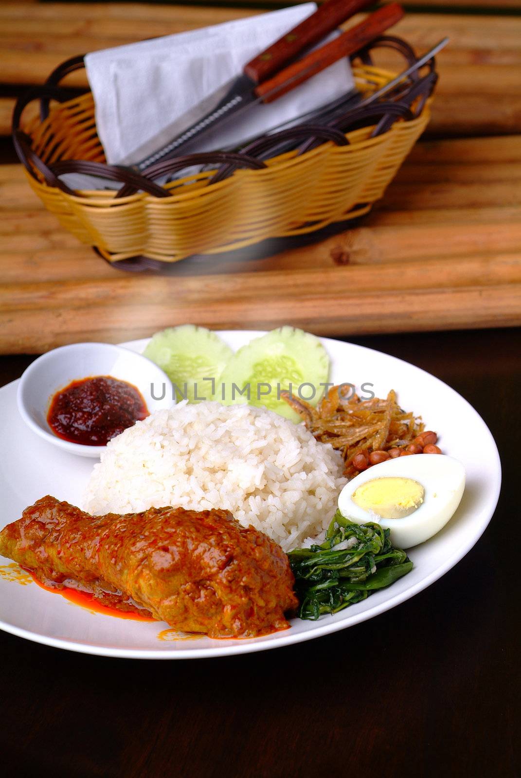 Nasi lemak traditional malaysian spicy rice dish by heinteh