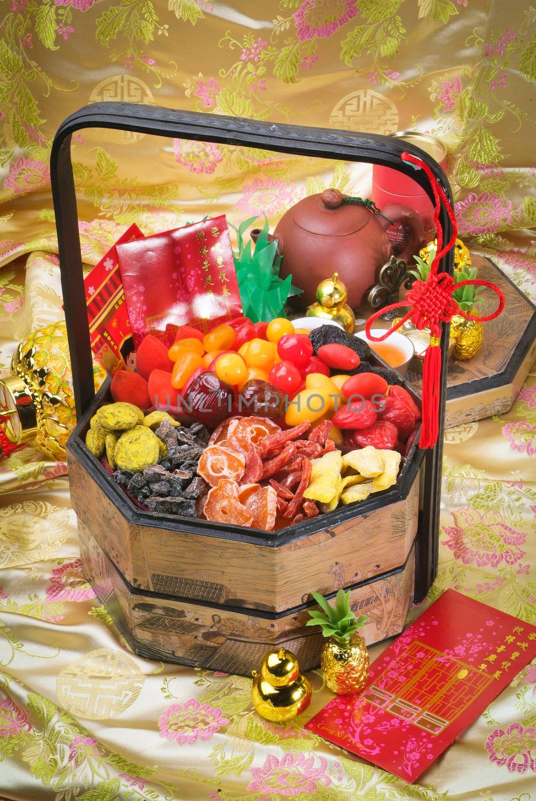 Dried fruits with chinese new year background