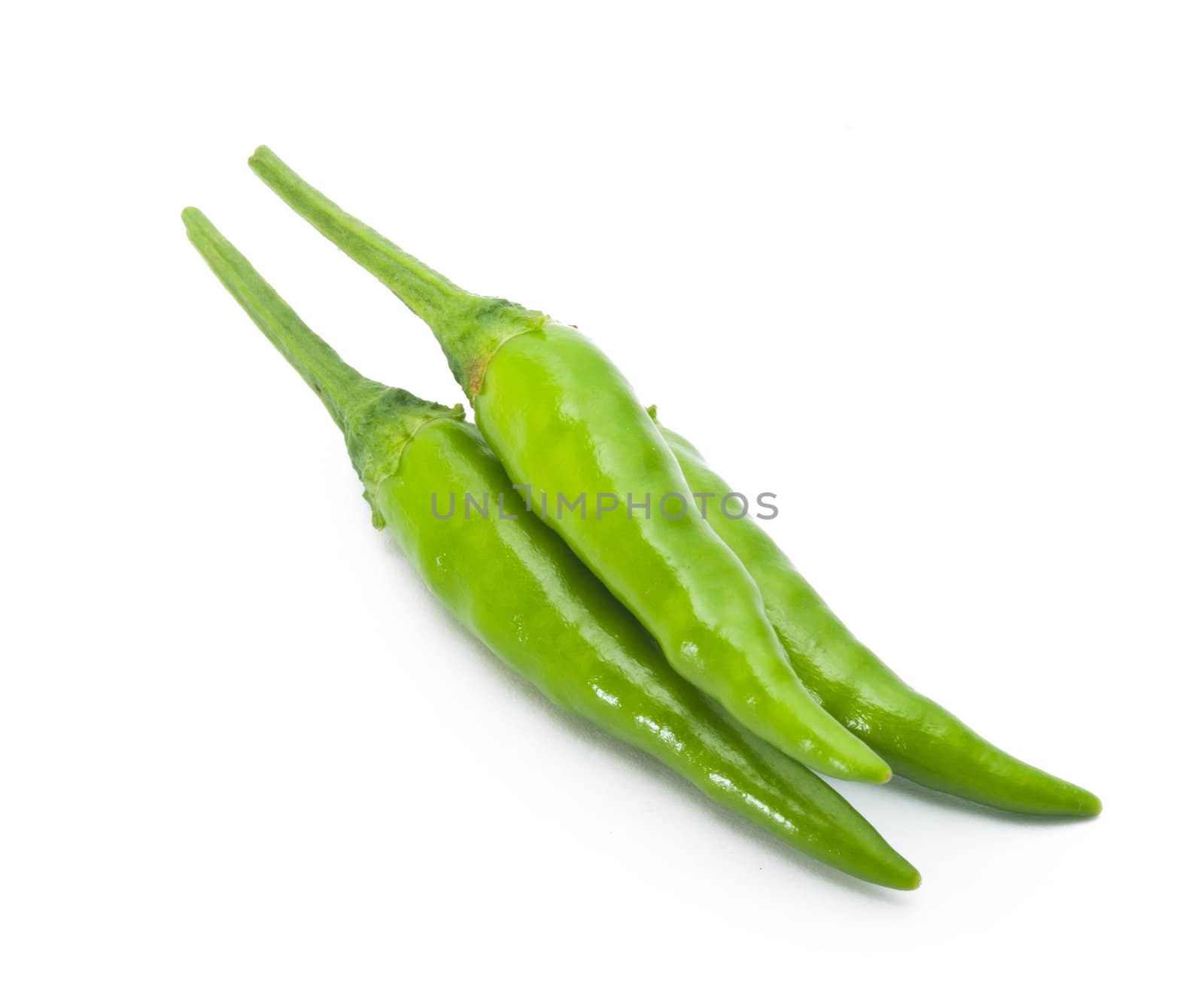 green chili on white background