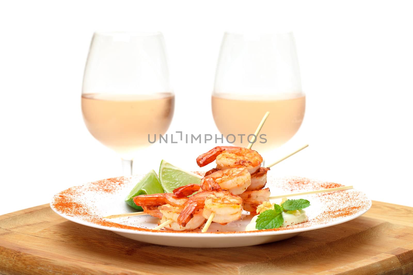 Fried King Prawns Served in Plate, closeup on white background