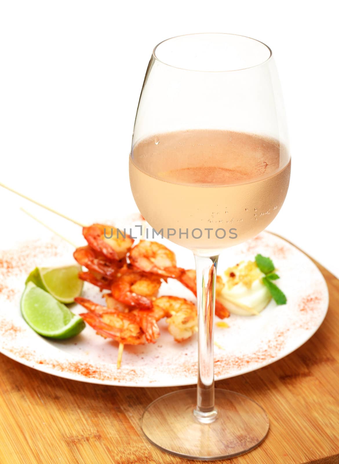 Fried King Prawns Served in Plate, on white background