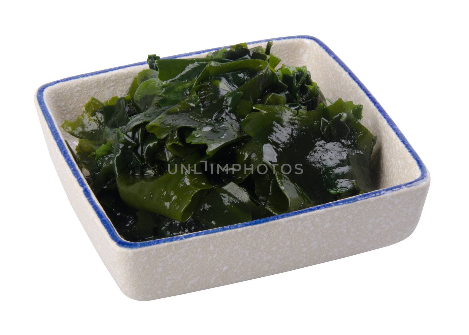 seaweed. Edible seaweed salad on white background Close-up