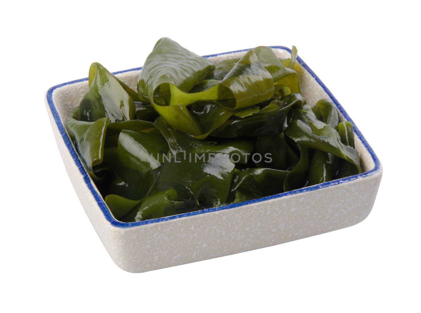 seaweed. Edible seaweed salad on white background Close-up