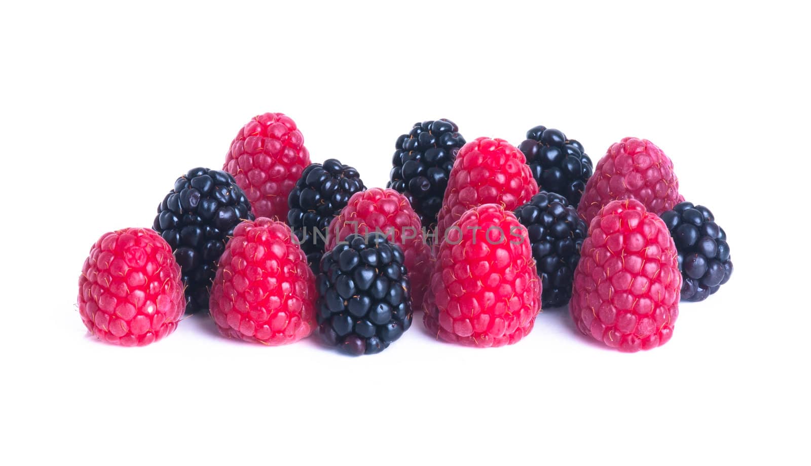 raspberry and blackberry on white isolated background by heinteh