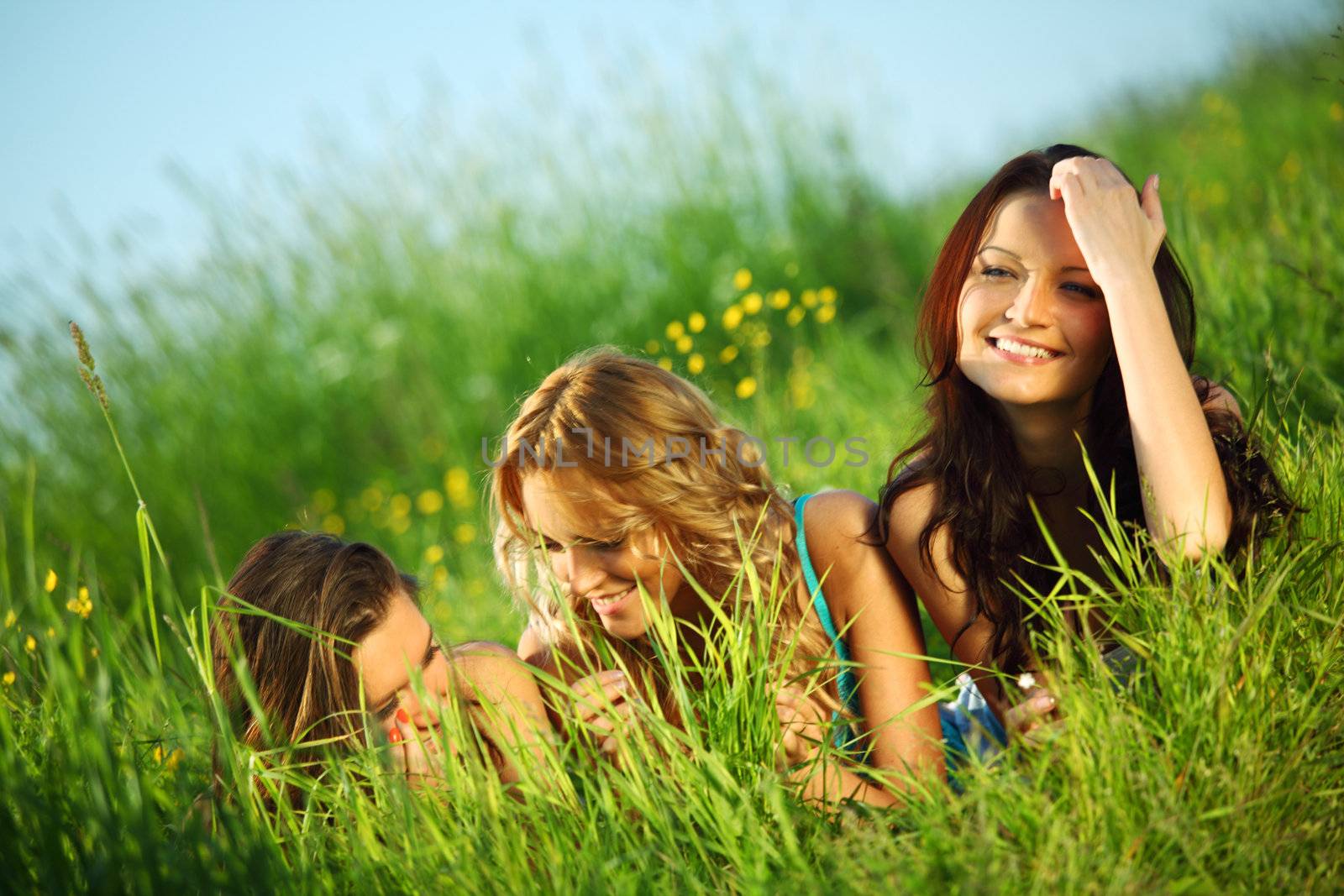 women fun on grass field