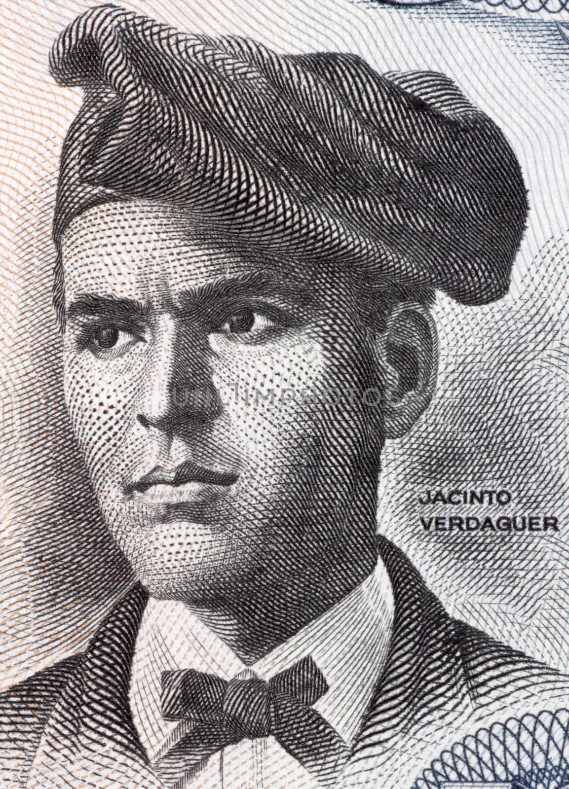 Jacint Verdaguer (1845-1902) on 500 Pesetas 1971 Banknote from Spain. One of the greatest poets of Catalan literature. 