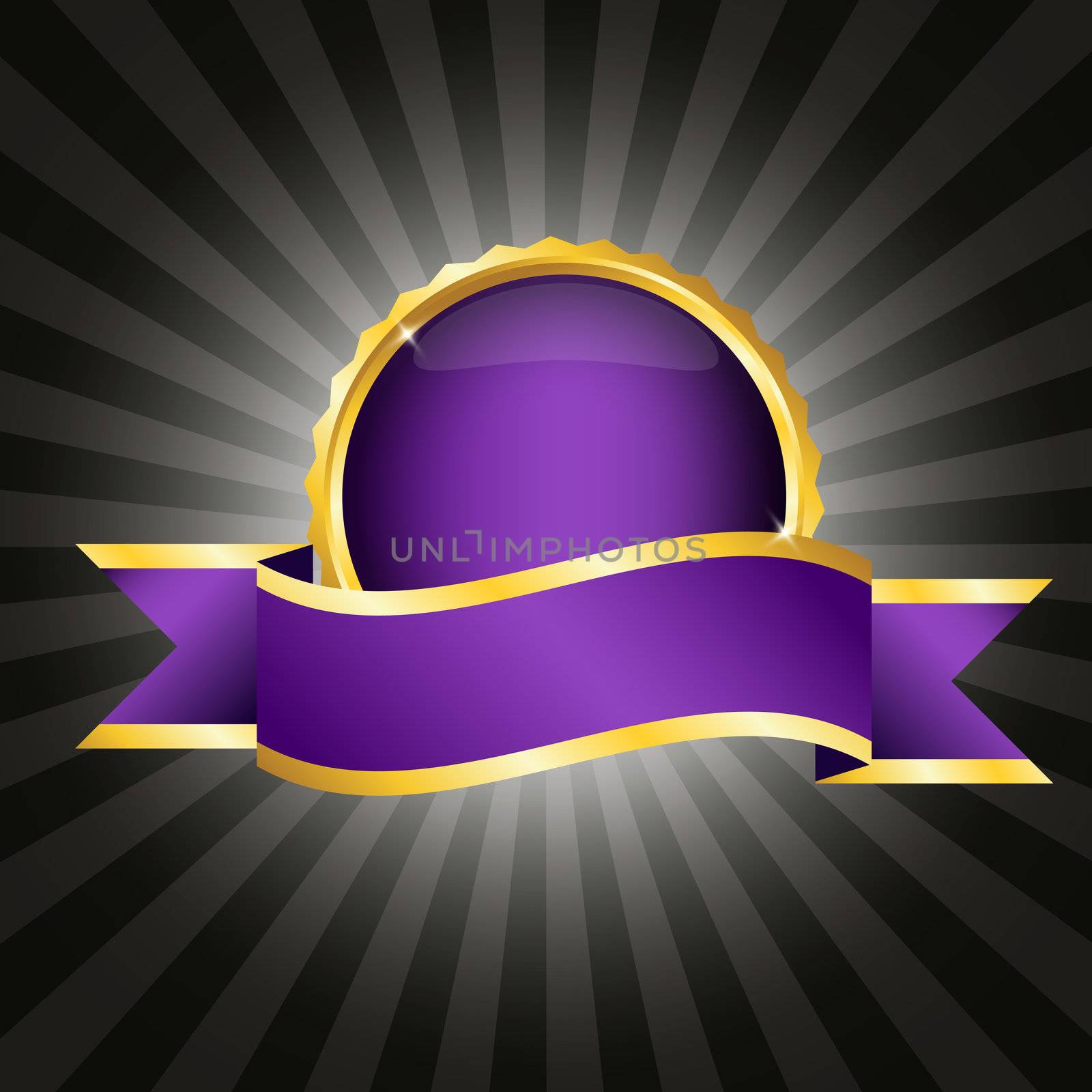 Elegant purple badge with ribbon for text