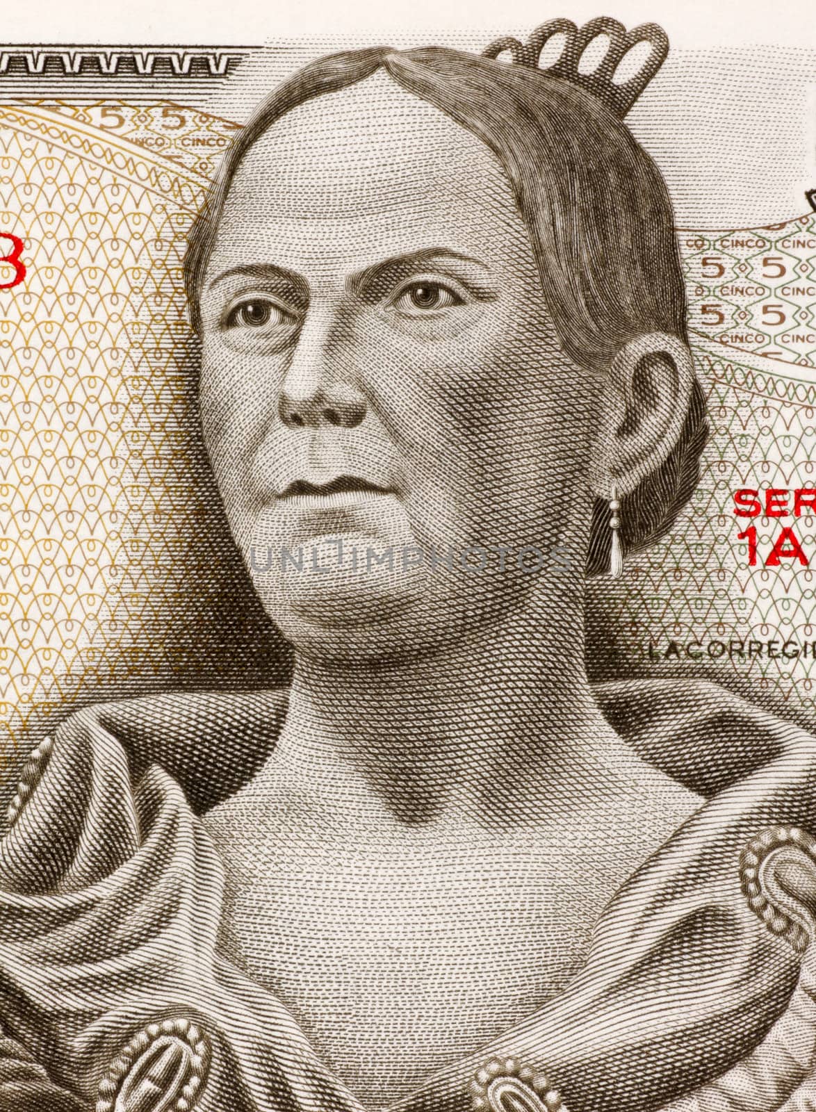 Josefa Ortiz de Dominguez (1773-1829) on 5 Pesos 1971 Banknote from Mexico. Insurgent and supporter of the Mexican war of independence against Spain.