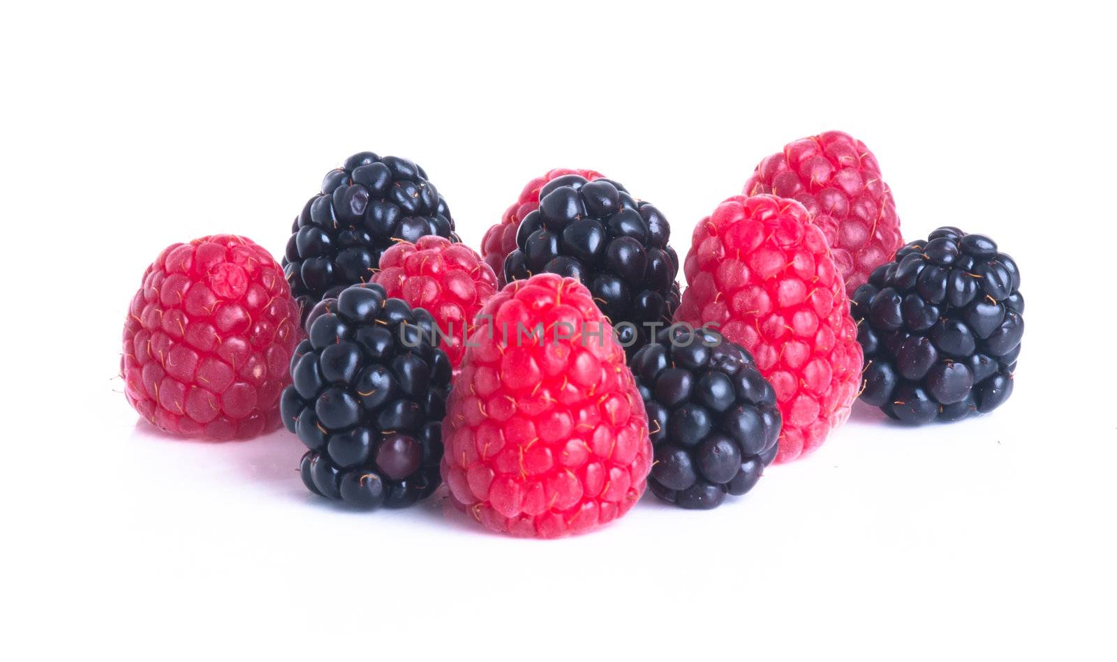 raspberry and blackberry on white isolated background