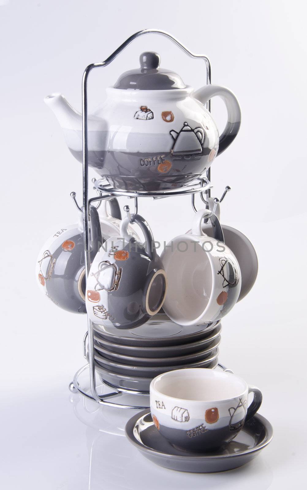 tea pot set, Porcelain tea pot and cup on white background