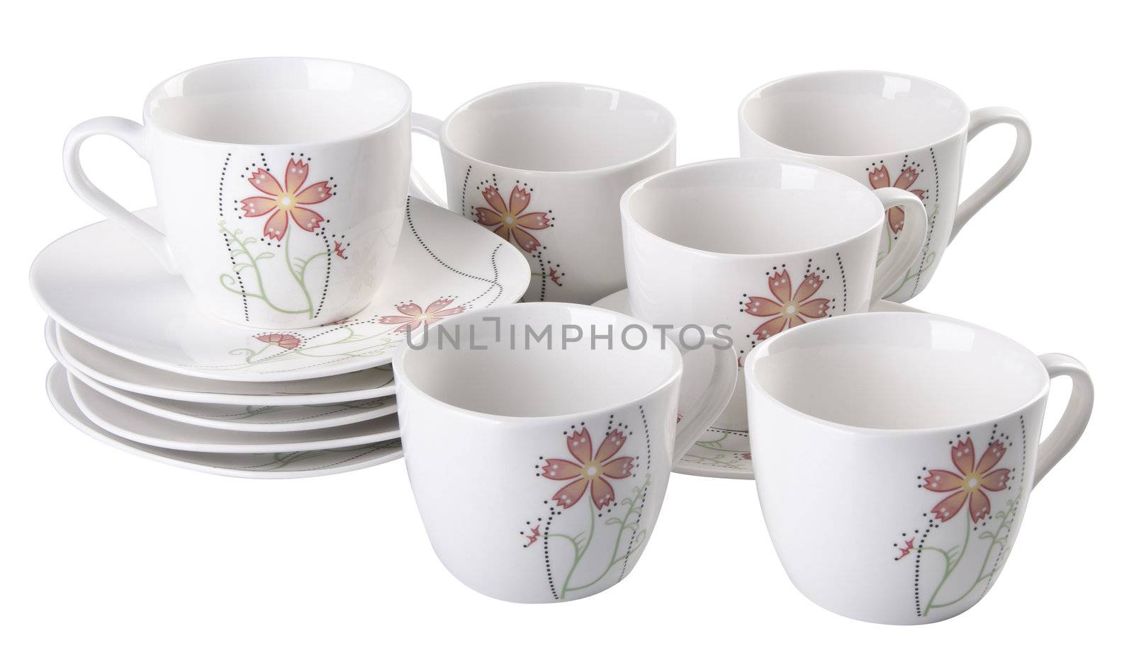 tea pot set, Porcelain tea pot and cup on white background