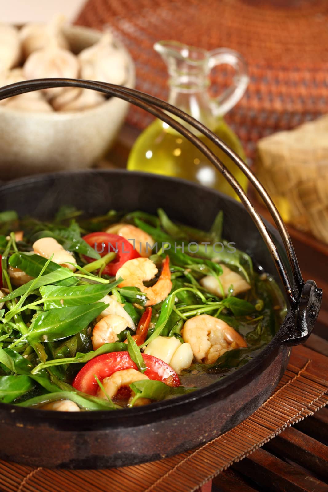 Hot plate seafood water spinach by photosoup
