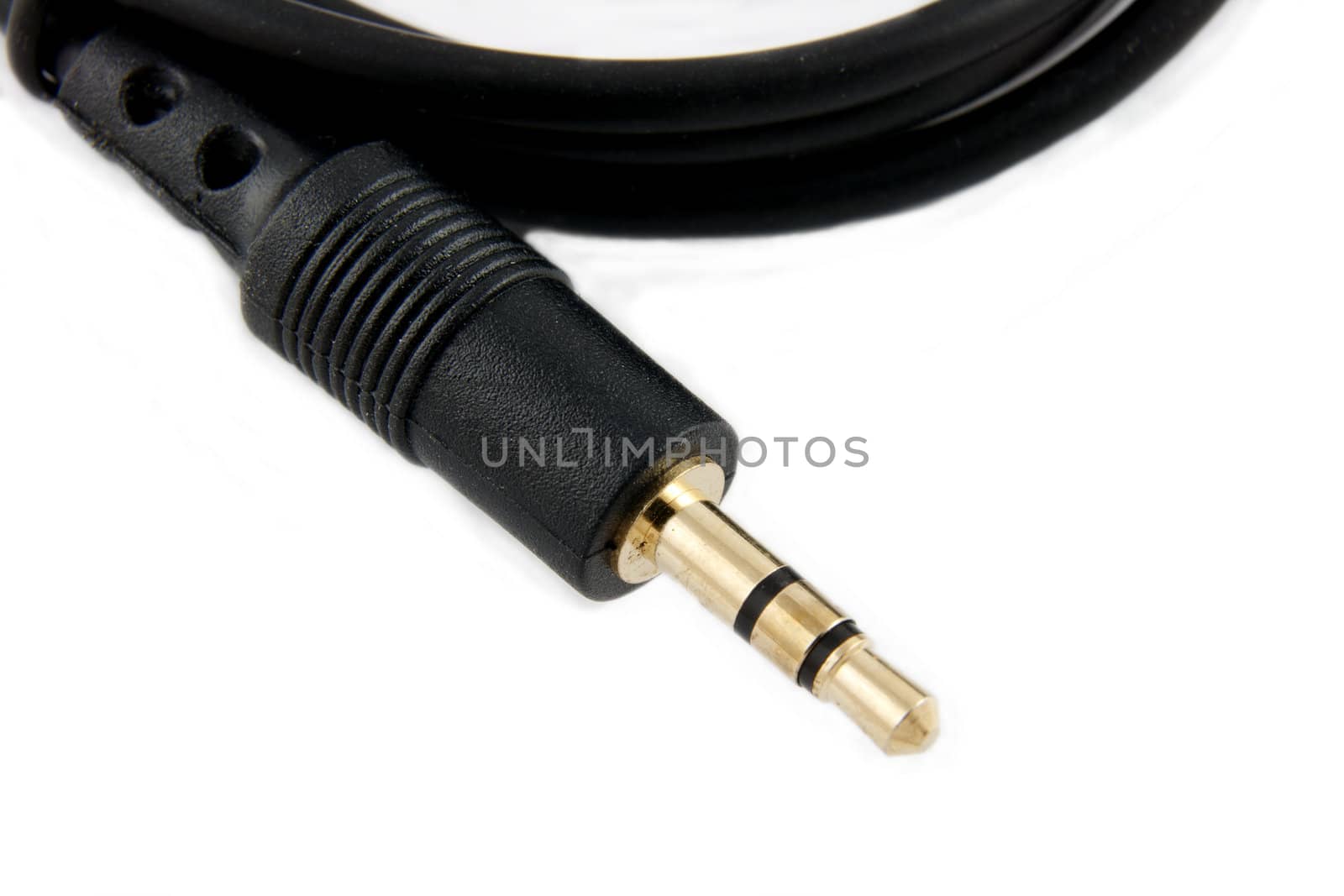 stereo audio jack plug on white background