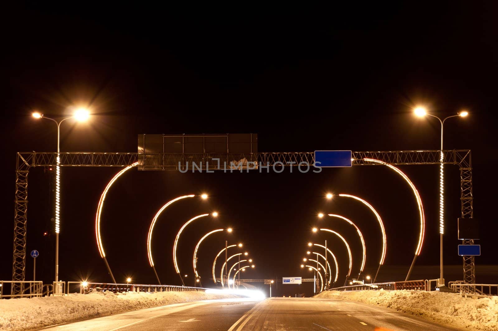 The bridge at night with lanterns and lights