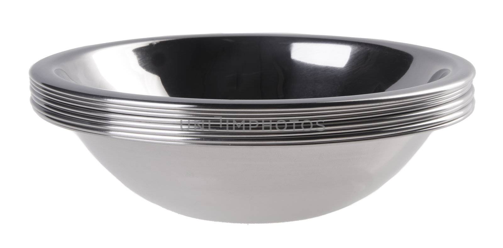 Bowl from stainless steel on white background