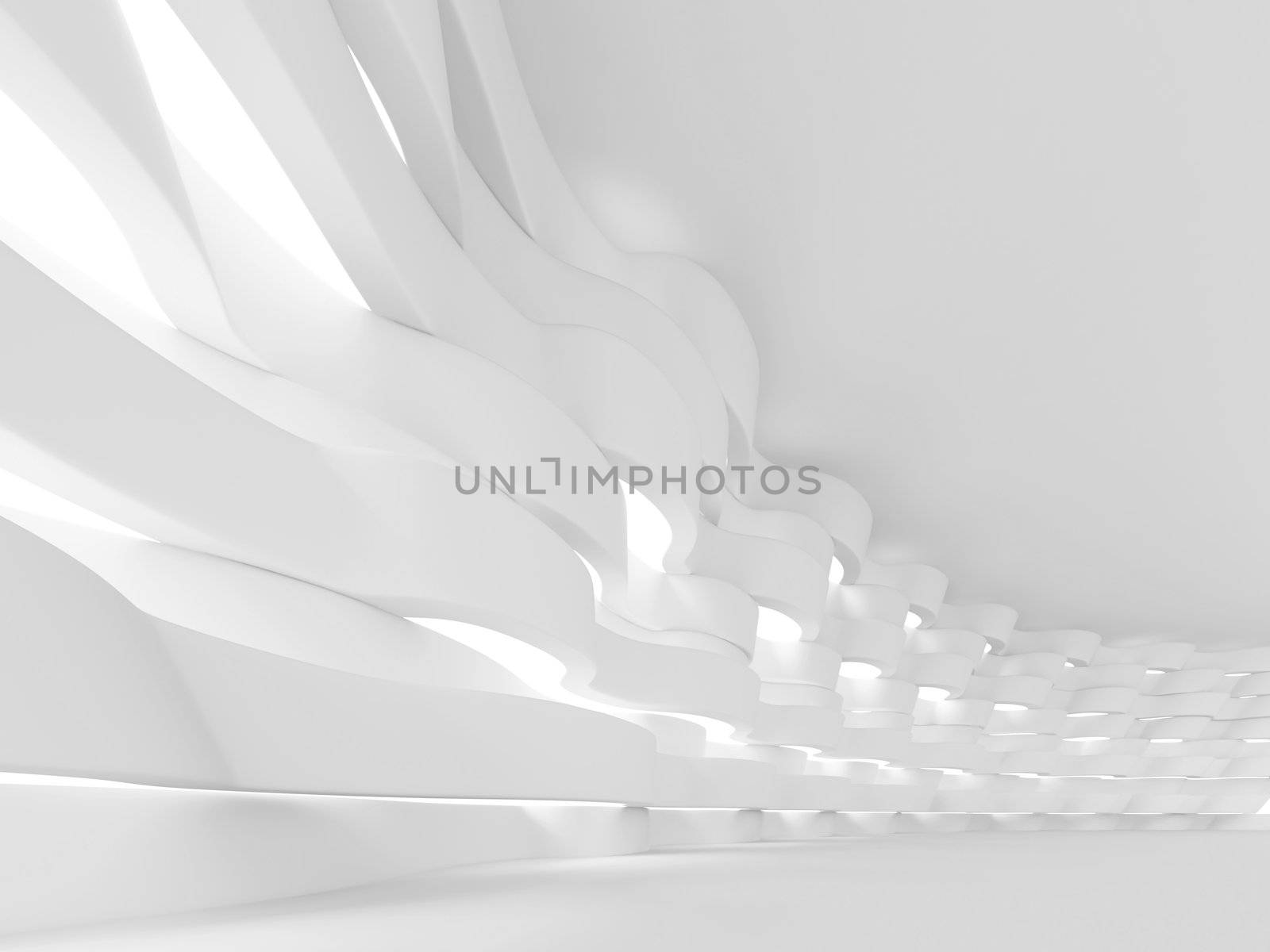 3d Illustration of White Futuristic Interior Background