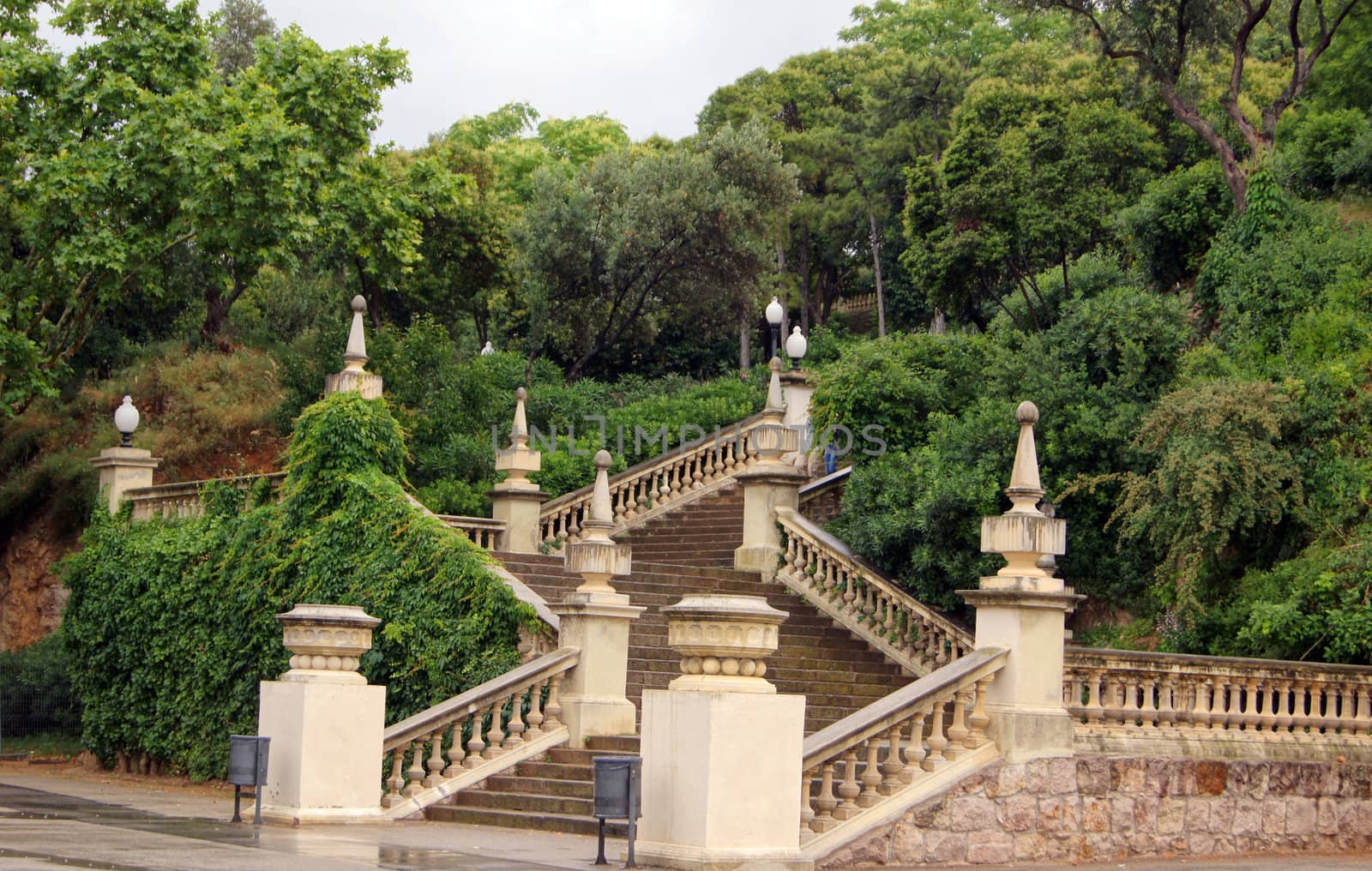 Barcelona:stairs at park de Minjuic close to Art Museum's palace