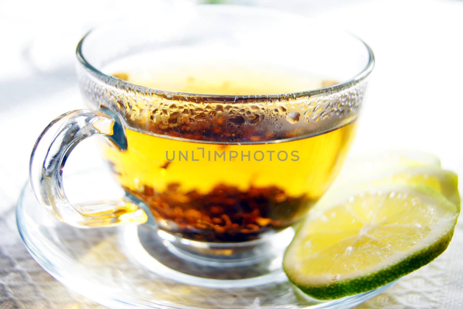 Cup of tea with lemon and mint