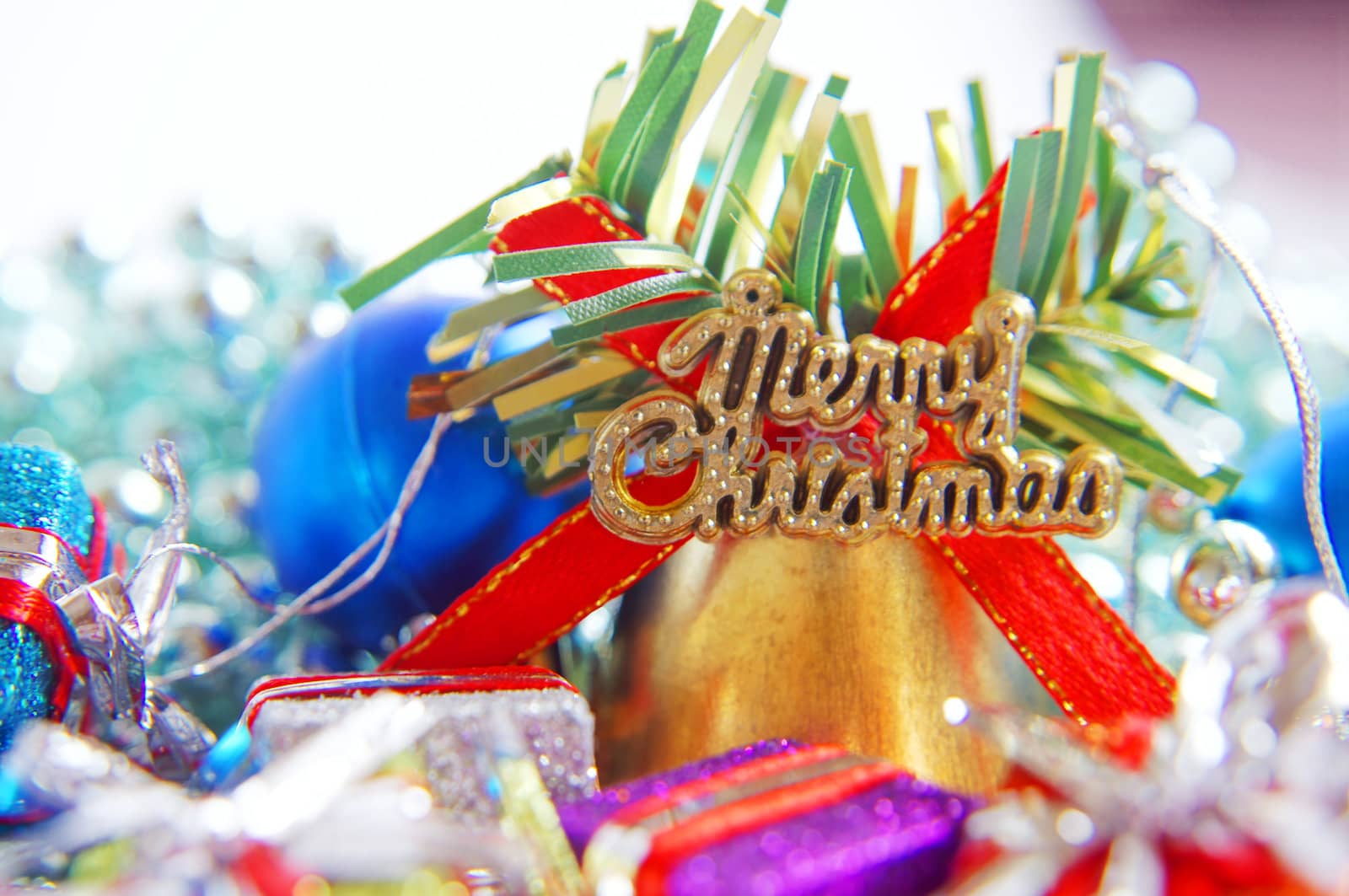 Christmas decorations on white background