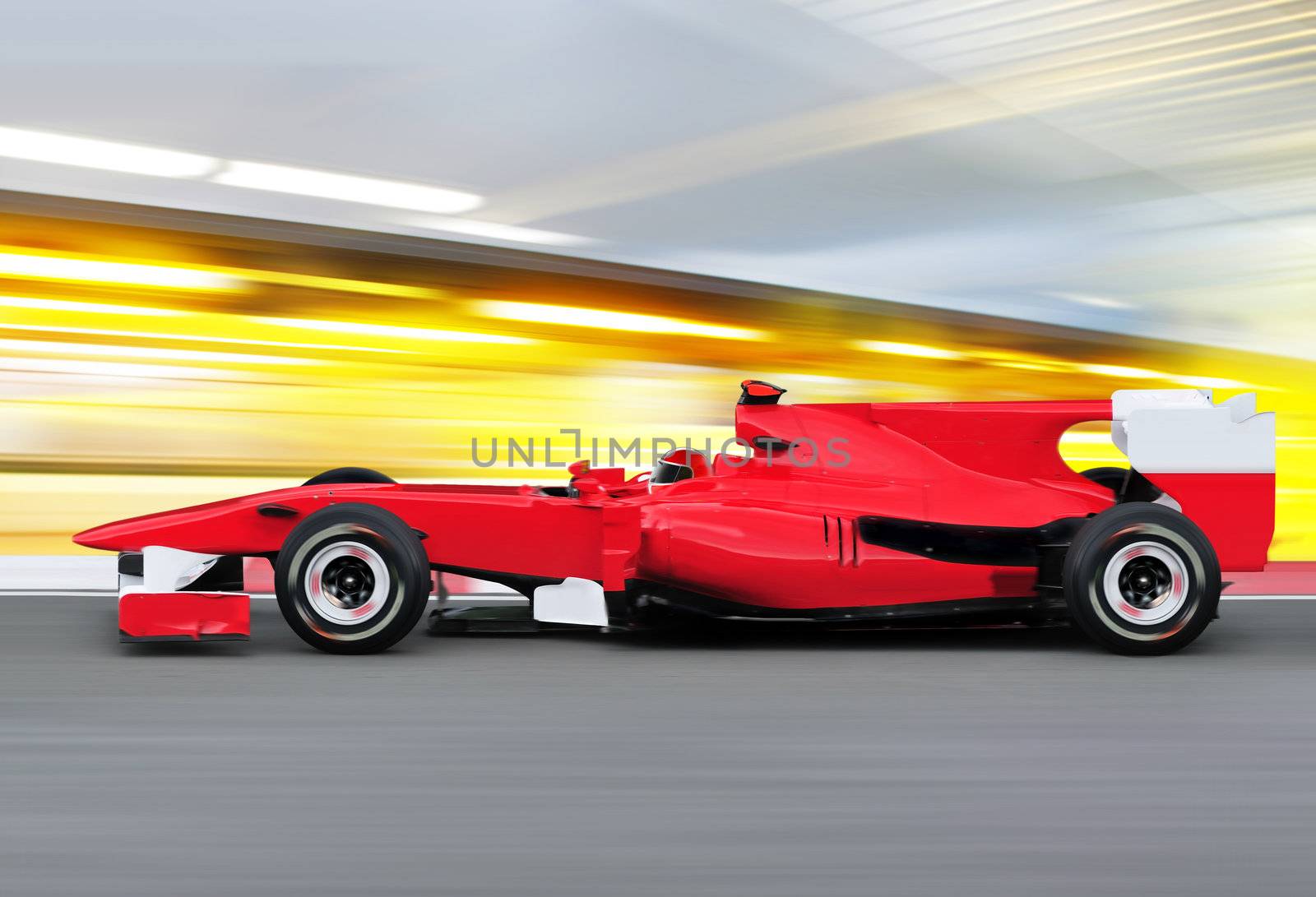 formula one race red car on speed track - motion blur