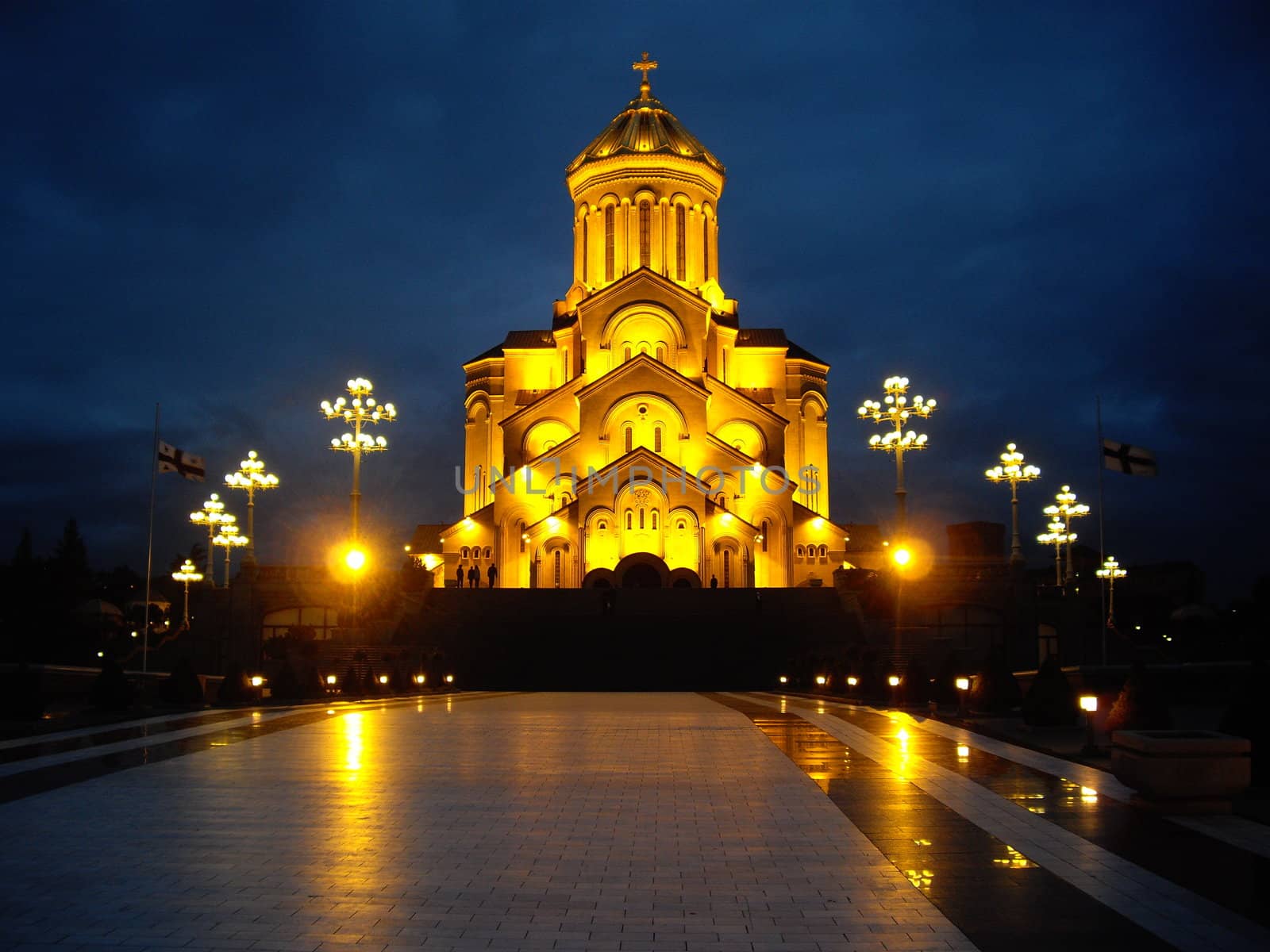 Night view of Tbilisi Old town with ancient churches, castle and president palace by Elet