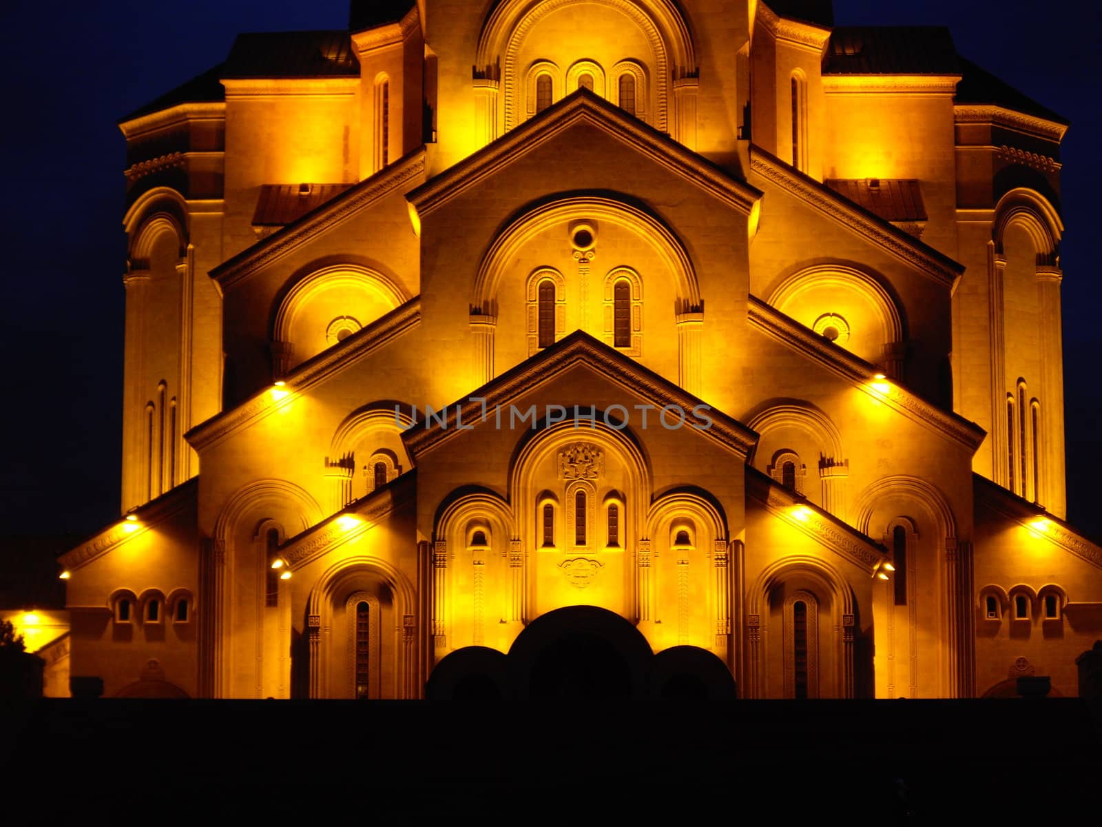 Night view of Tbilisi Old town with ancient churches, castle and president palace