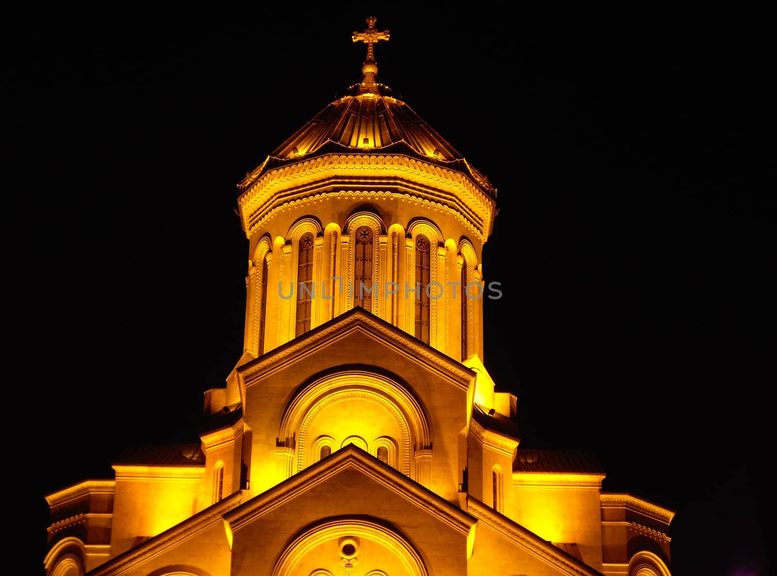 Night view of Tbilisi Old town with ancient churches, castle and president palace by Elet