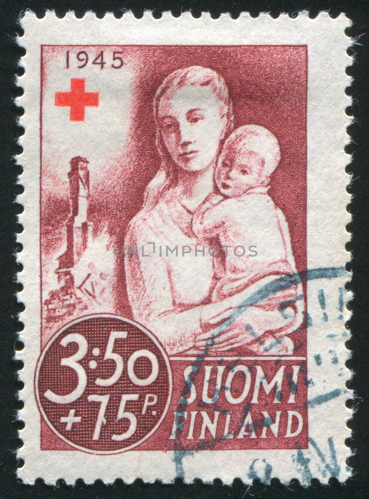 FINLAND - CIRCA 1945: stamp printed by Finland, shows Mother with Child, circa 1945