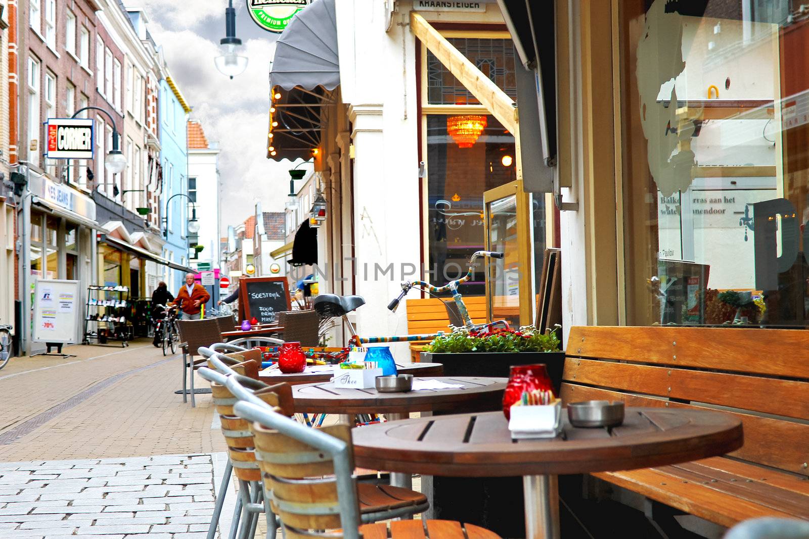 Evening street cafe in Gorinchem. Netherlands by NickNick