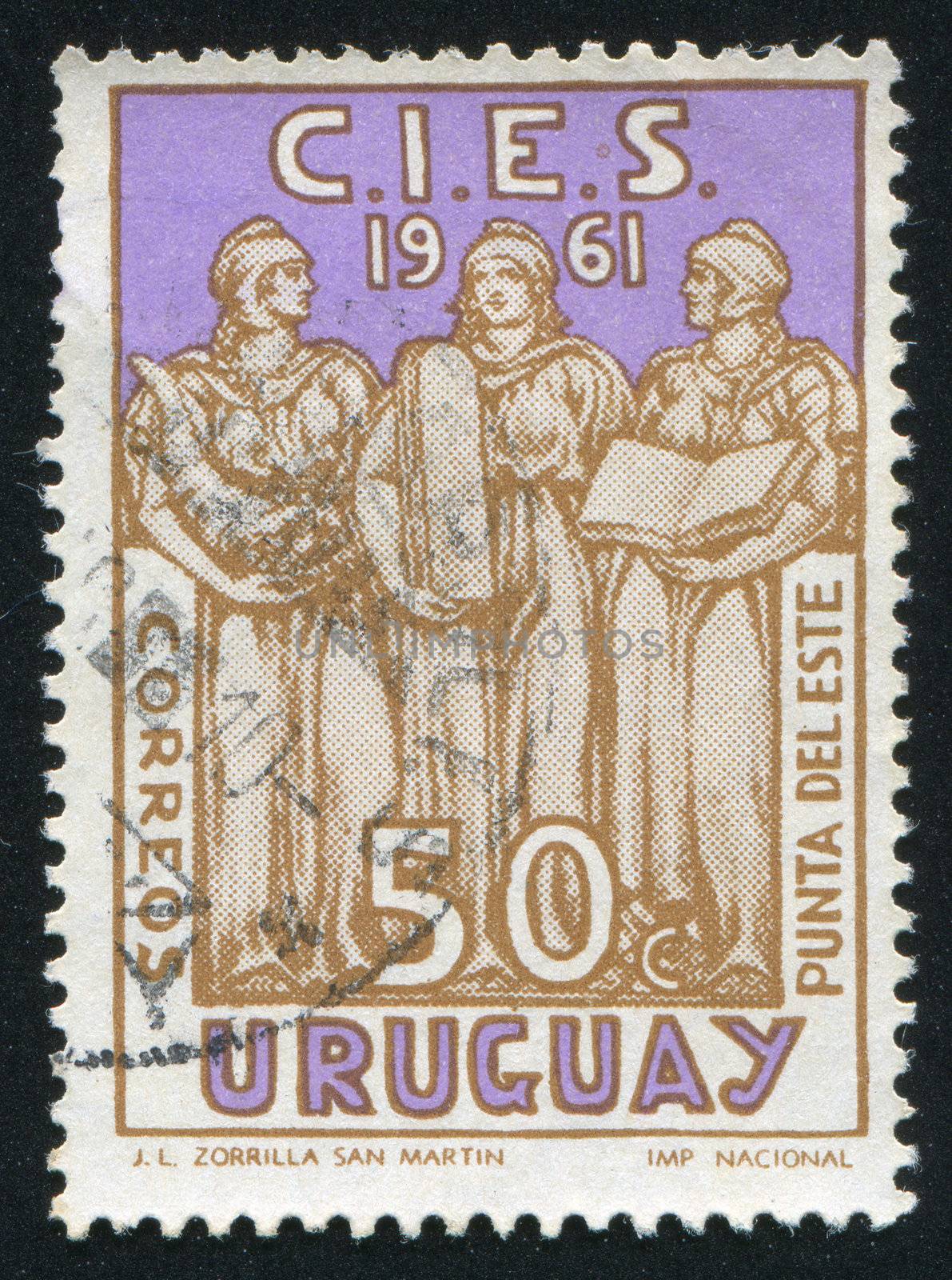 URUGUAY - CIRCA 1961: stamp printed by Uruguay, shows Welfare, Justice and Education, circa 1961