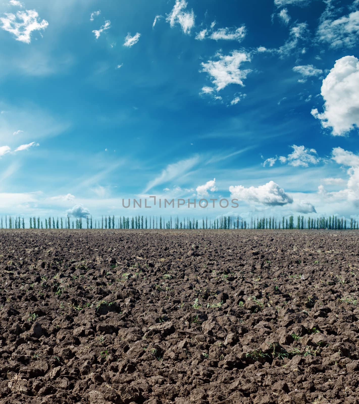 plowed field under dramatic sky by mycola