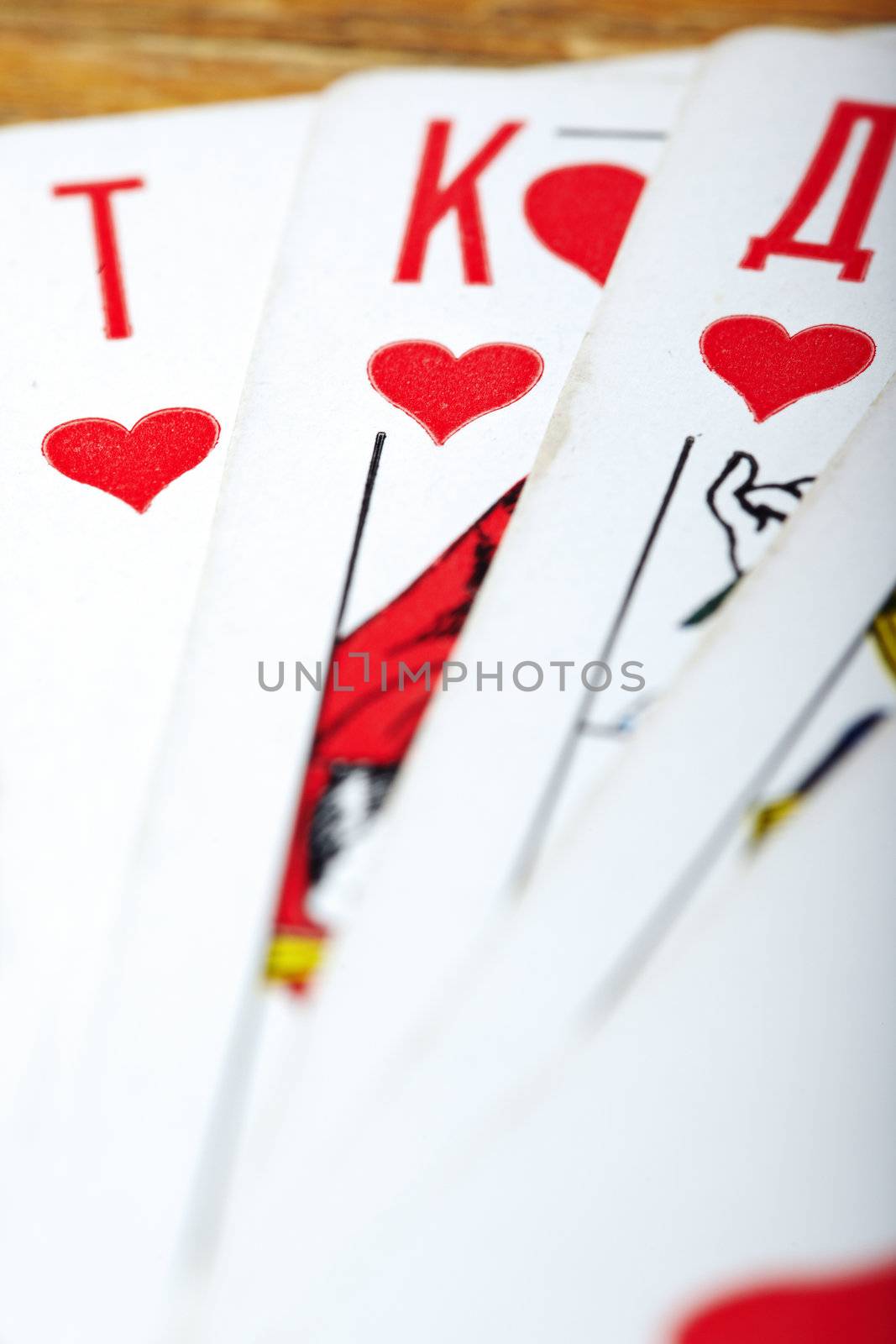 Set of the heart cards. Close-up photo with shallow depth of field for natural view