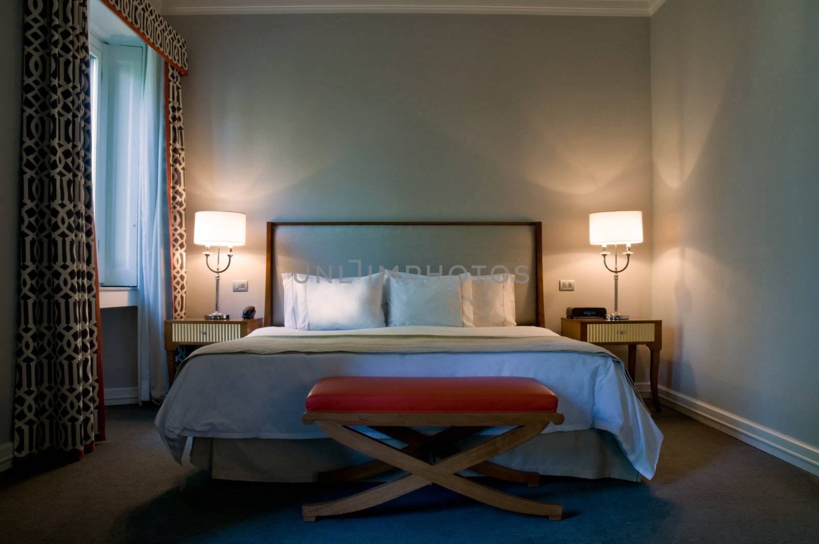 Bedroom of a elegant 5 star hotel by 3523Studio