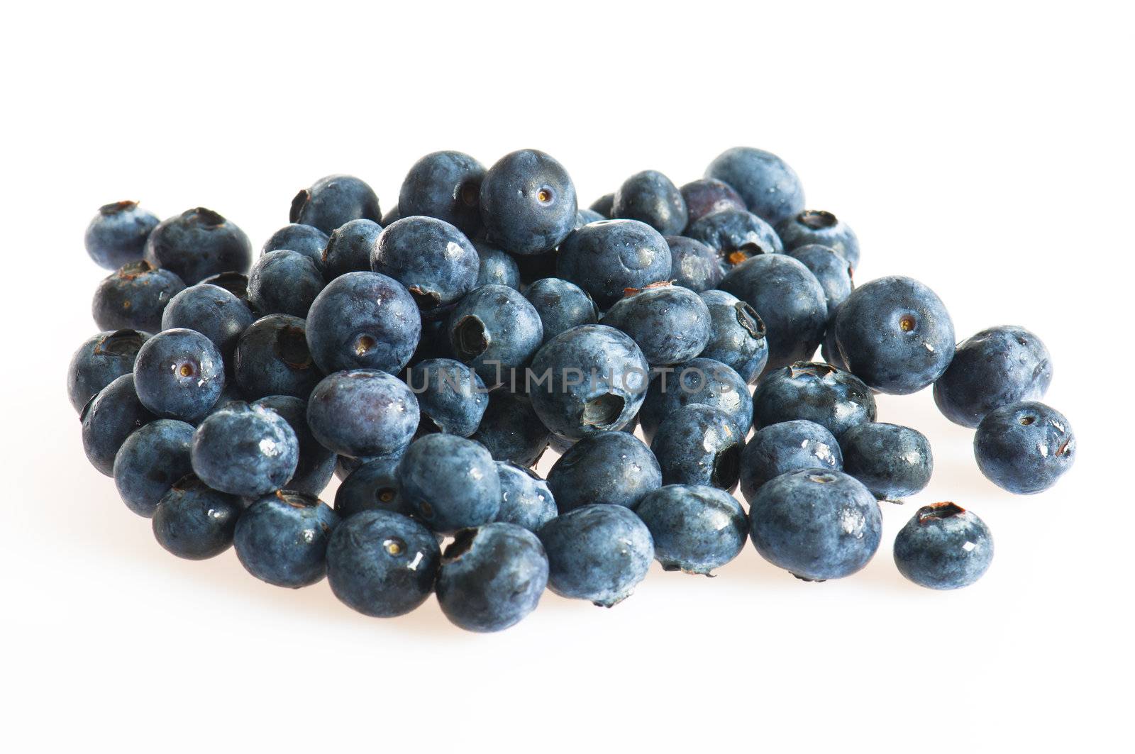 Blueberries over white