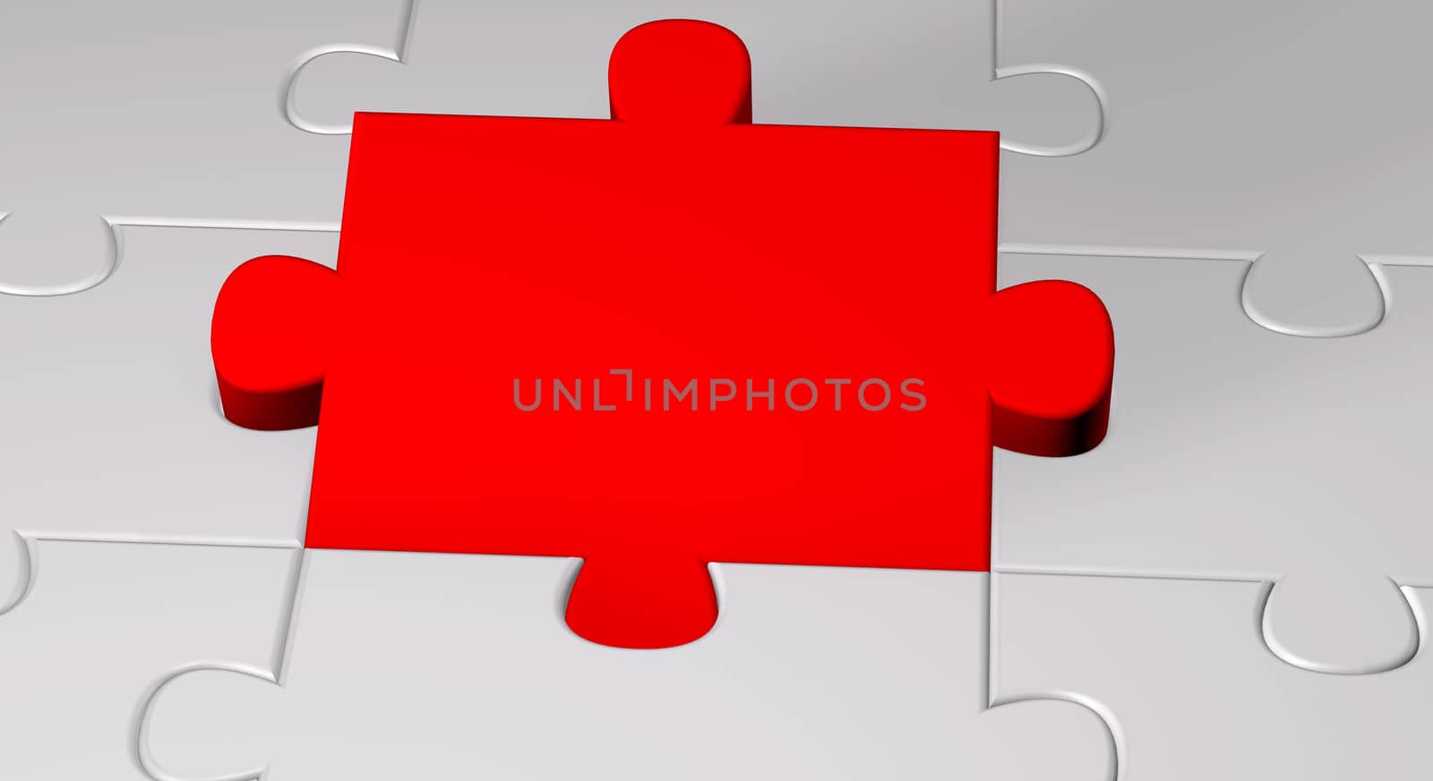 Illustration of color puzzle pieces with a red piece