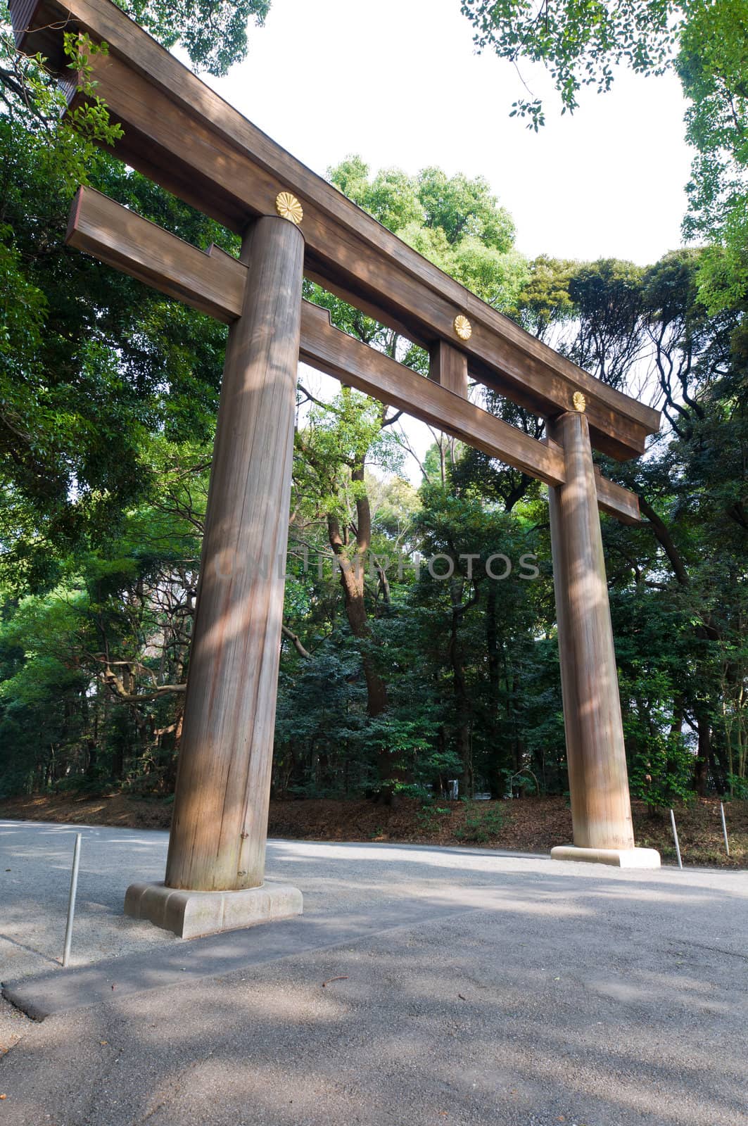 Japanese entrance gate on a sunny day with blue sky
