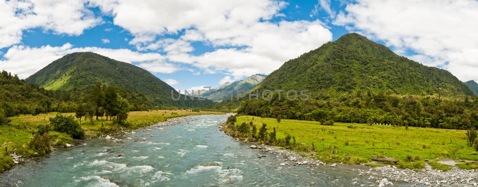 Panorama of a river flowing through a valley