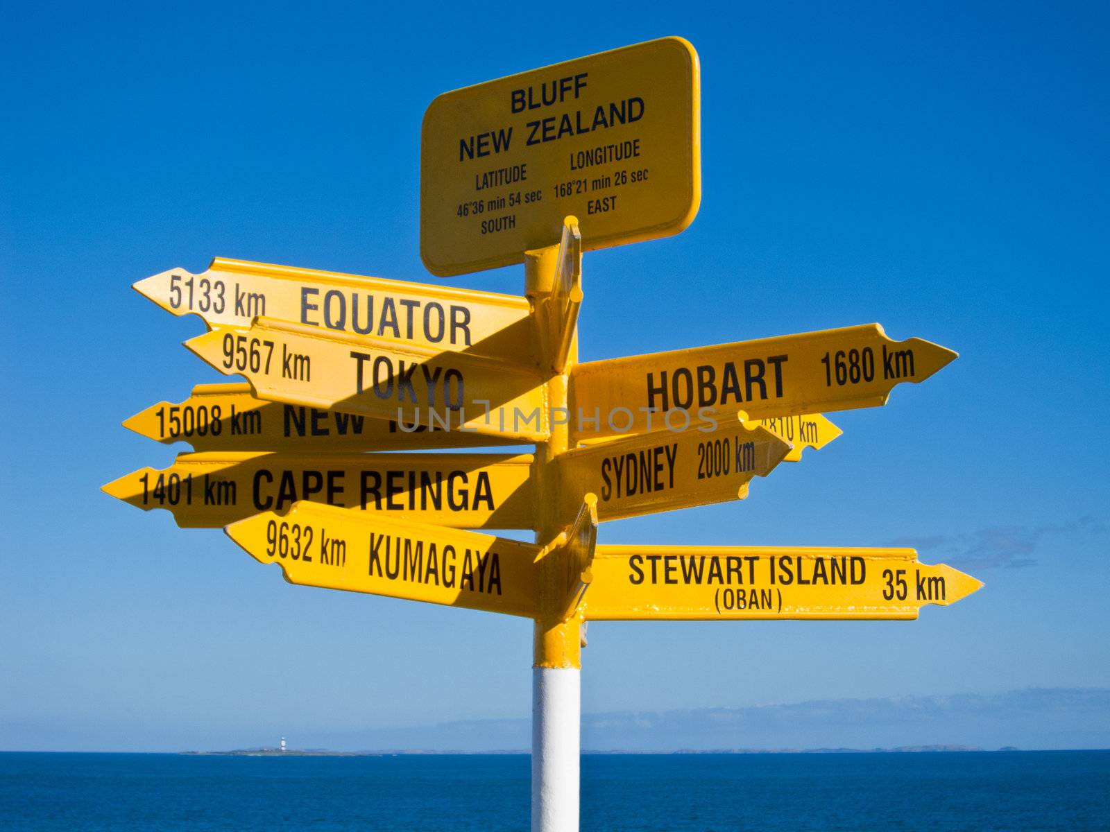 Signpost in Sterling point Bluff, South island of New Zealand