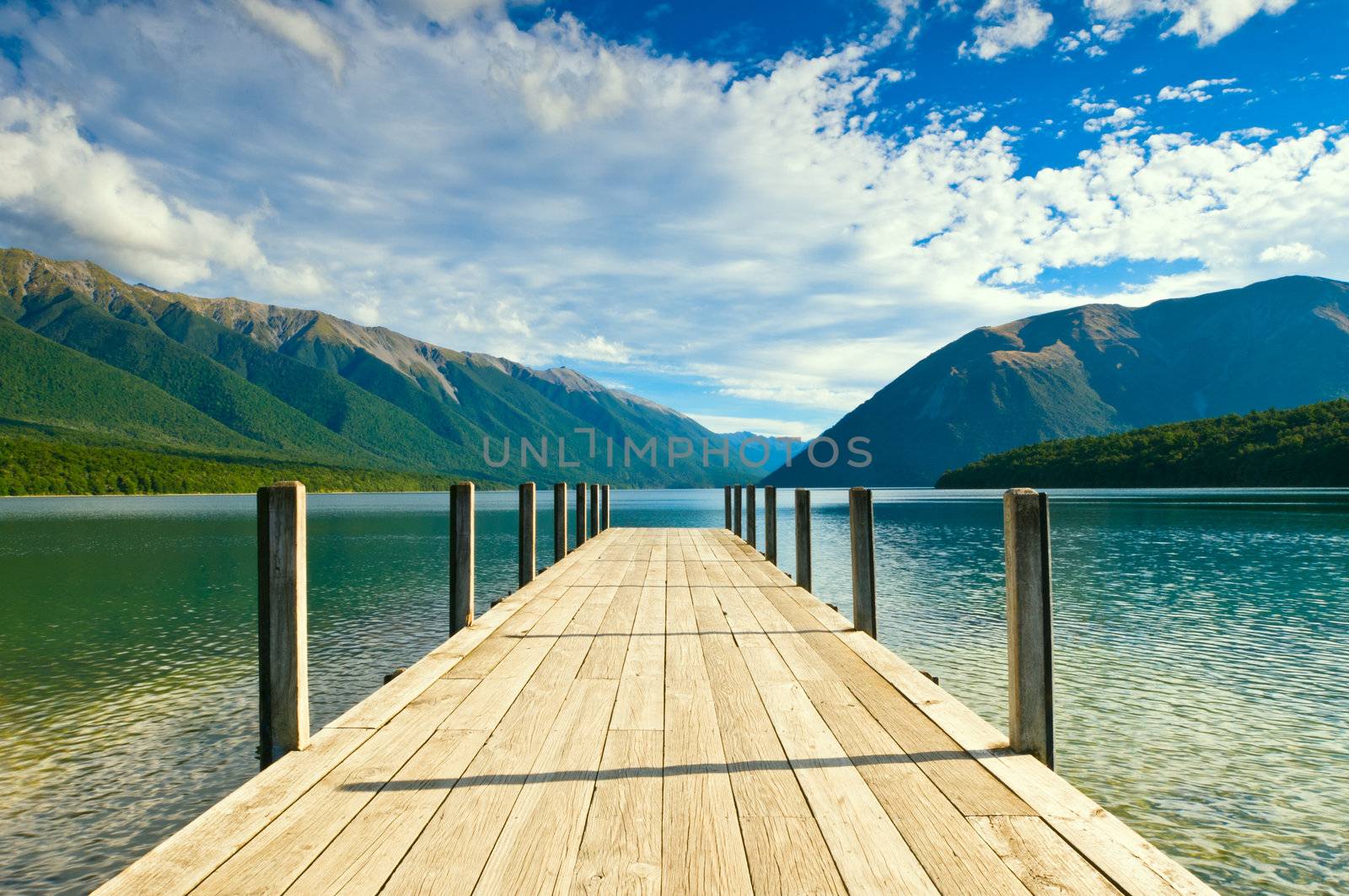 Jetty of a beautiful lake during mid day