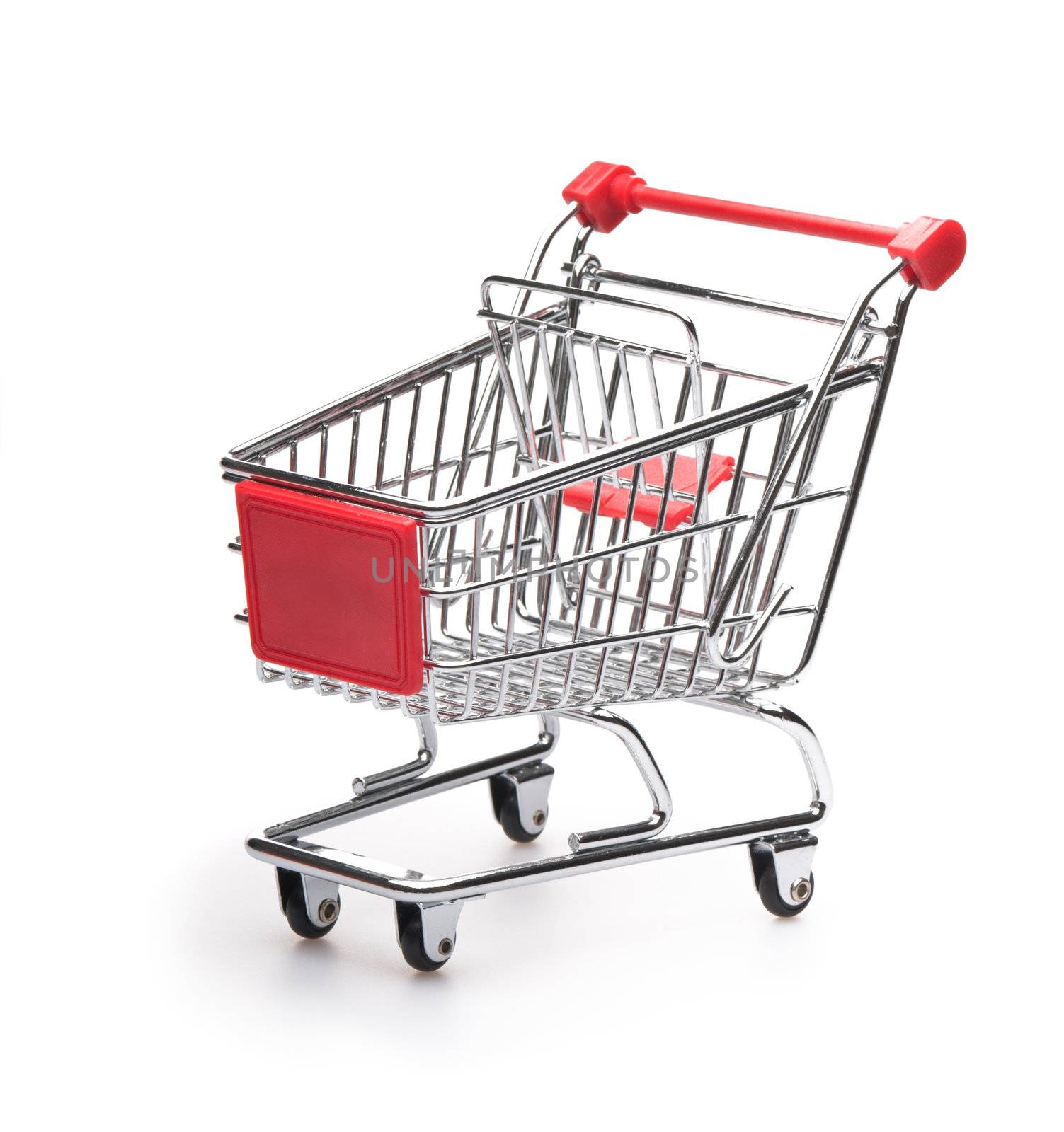 Empty classic shopping cart over white