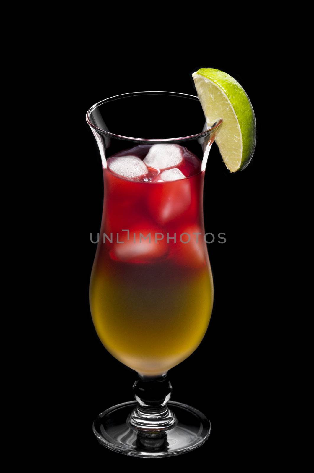 The two colored Bay Breeze cocktail over black