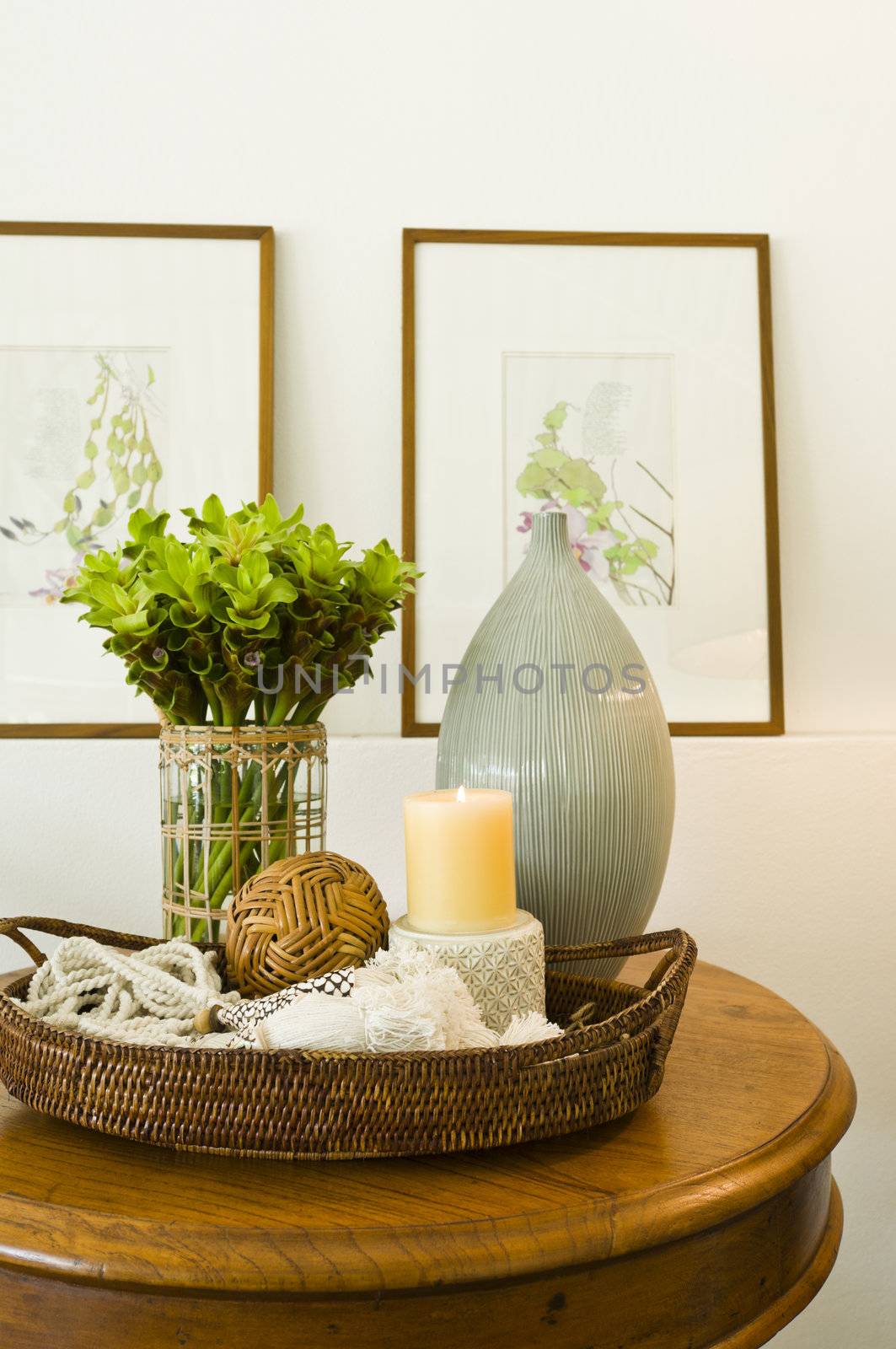 Flower vase in beautiful interior design decoration and wall pictures