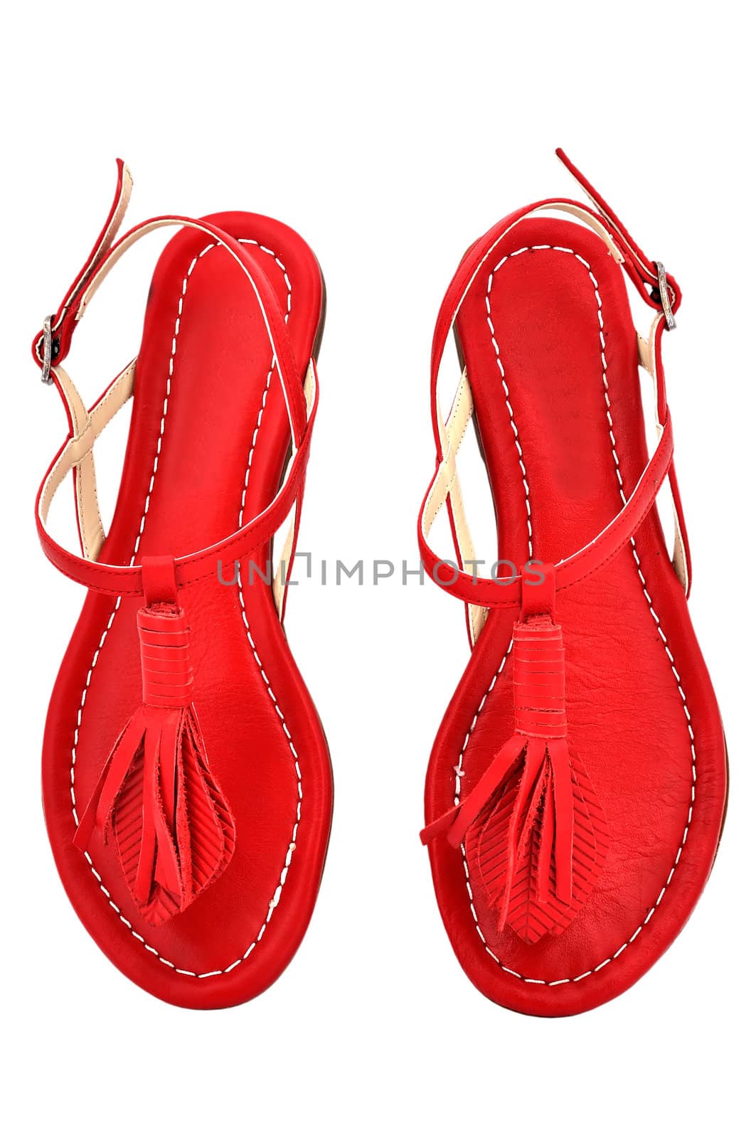 women's red sandals, view from top
